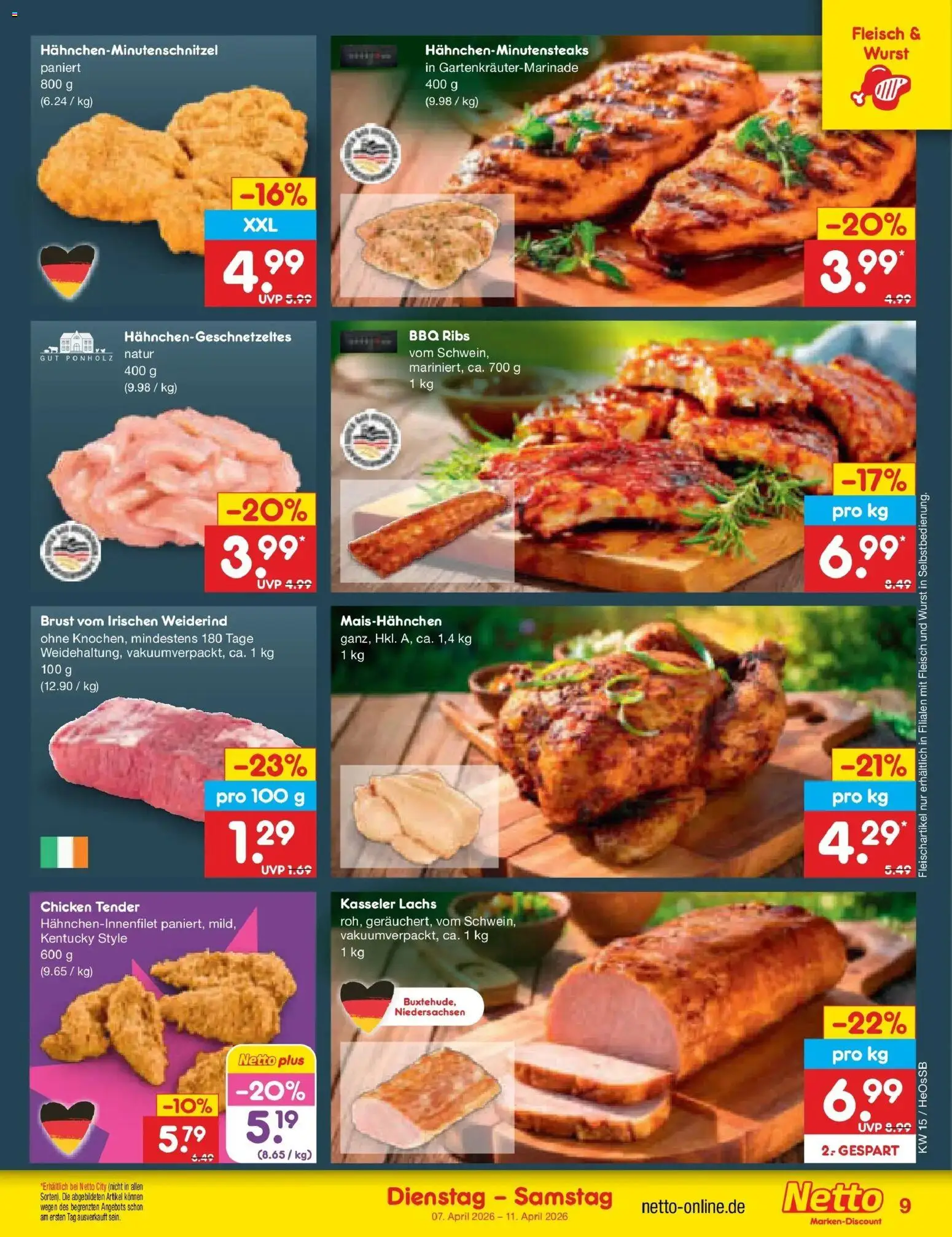 Netto Marken-Discount Prospekt Kröpelin	 – gültig ab 05.04.2026 | Seite: 11 | Produkte: Lachs, Wurst, Fleisch