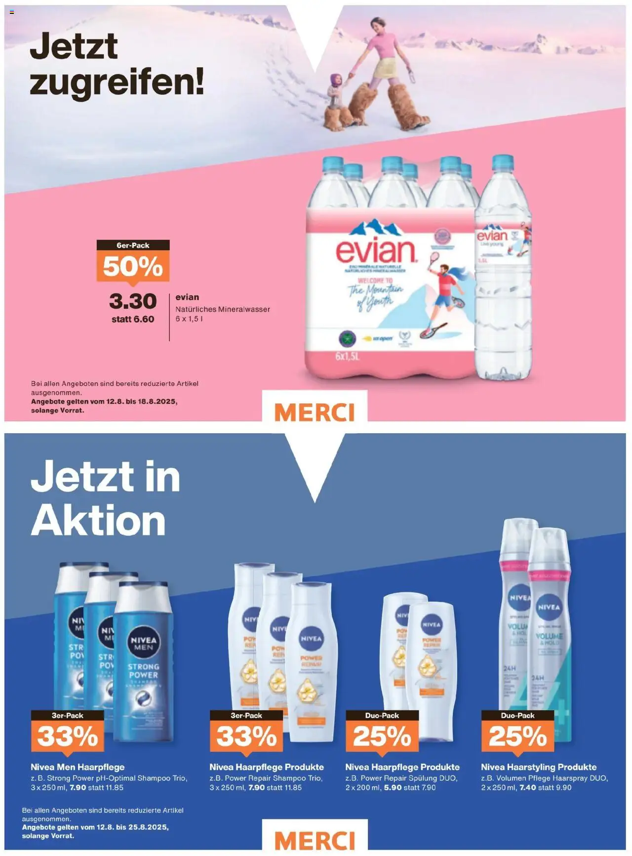 Migros - Magazin ab 12.08.2025 | Seite: 56 | Produkte: Shampoo, Haarspray, Mineralwasser, Spülung