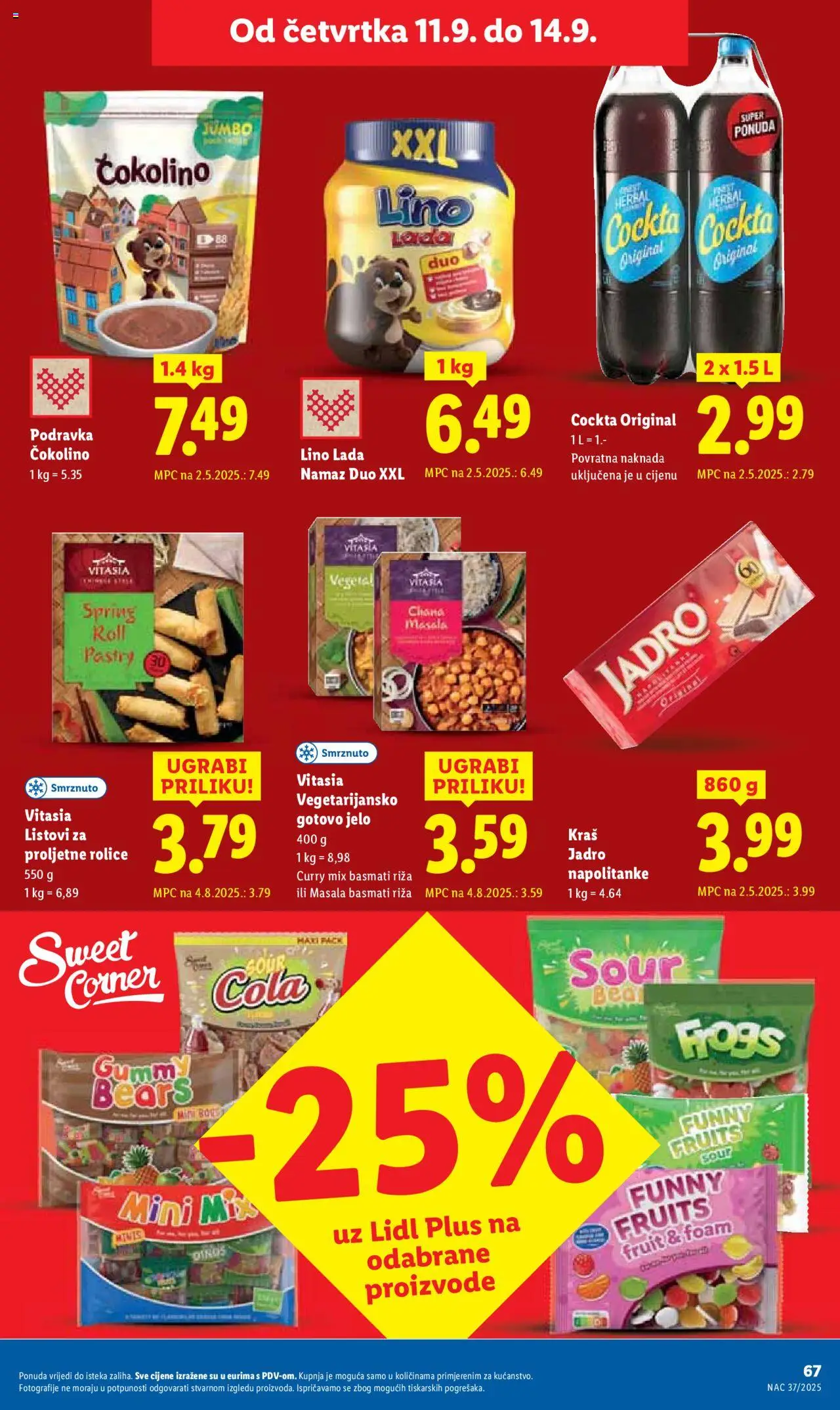 Lidl katalog | vrijedi od 08.09.2025 | Stranica: 67 | Proizvodi: Podravka, Napolitanke, Čokolino, Namaz