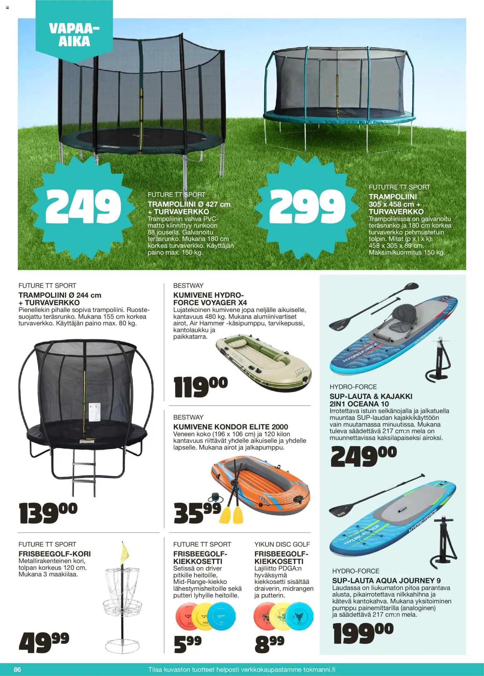 Tokmanni - Kesä 2026 – voimassa 02.04.2026 alkaen | Sivu: 86 | Tuotteet: Kajakki, Matto, SUP-lauta, Pumppu