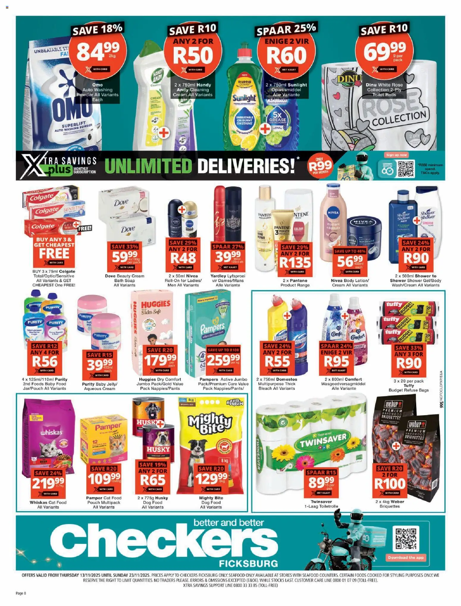 New Checkers catalogue – valid from 13.11.2025 | Page: 8 | Products: Powder, Baby food, Petroleum jelly, Dog food