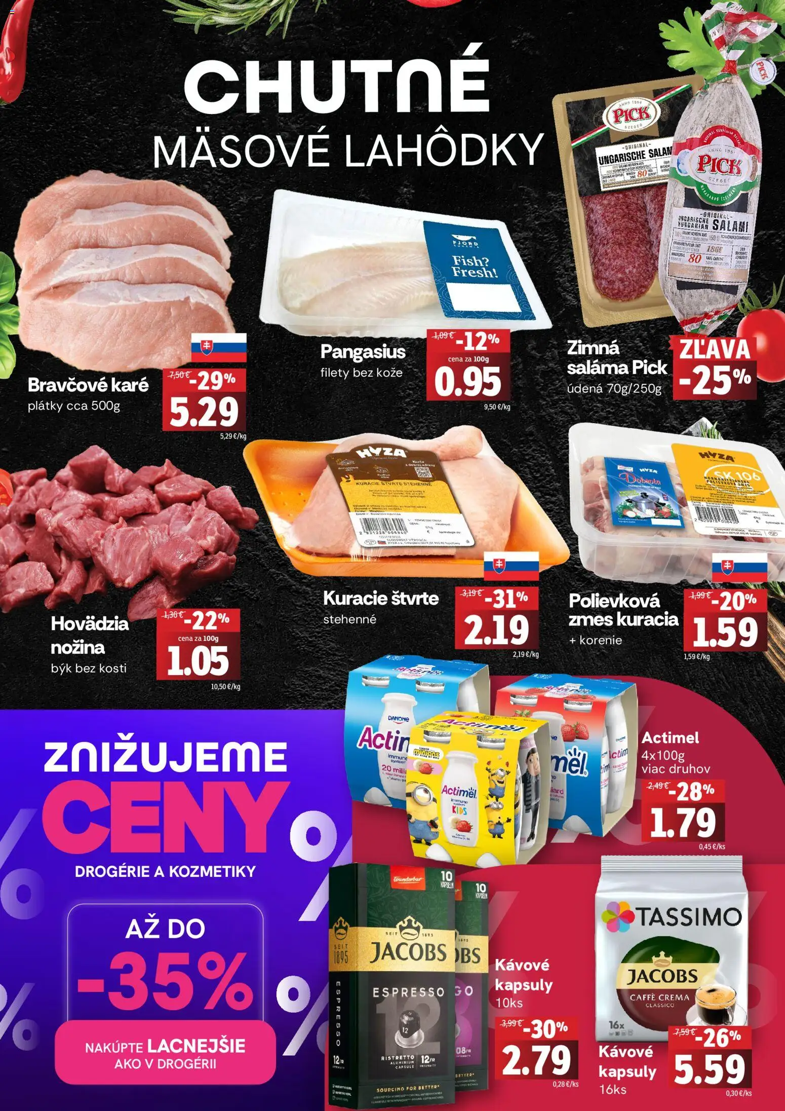 Nové Fresh akcie – leták je platný od 22.01.2026 | Strana: 2 | Produkty: Tassimo, Korenie, Actimel, Bravčové karé