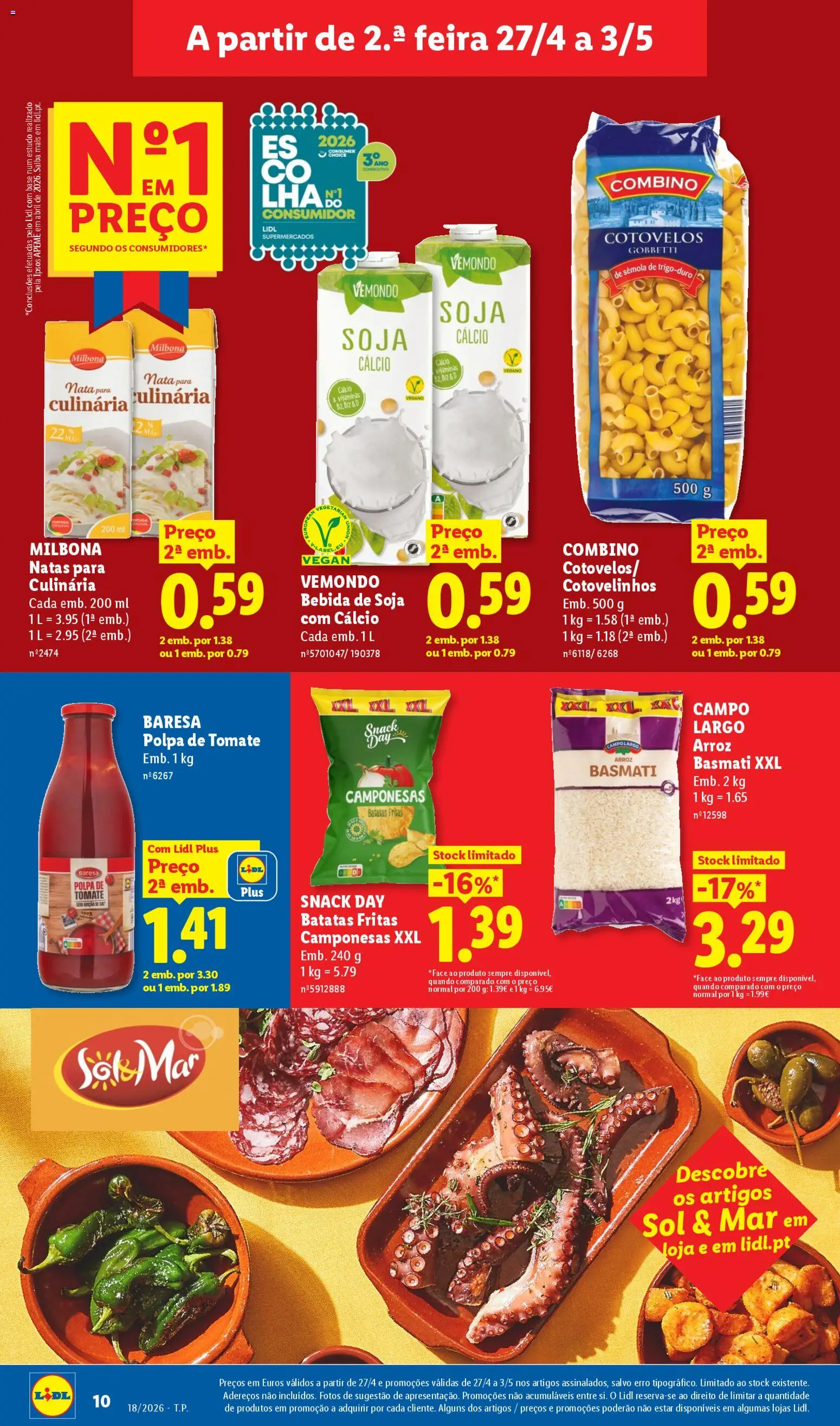 Lidl folheto │ válido de 27.04.2026 | Página: 10 | Produtos: Soja, Tomate, Batatas fritas, Bebida