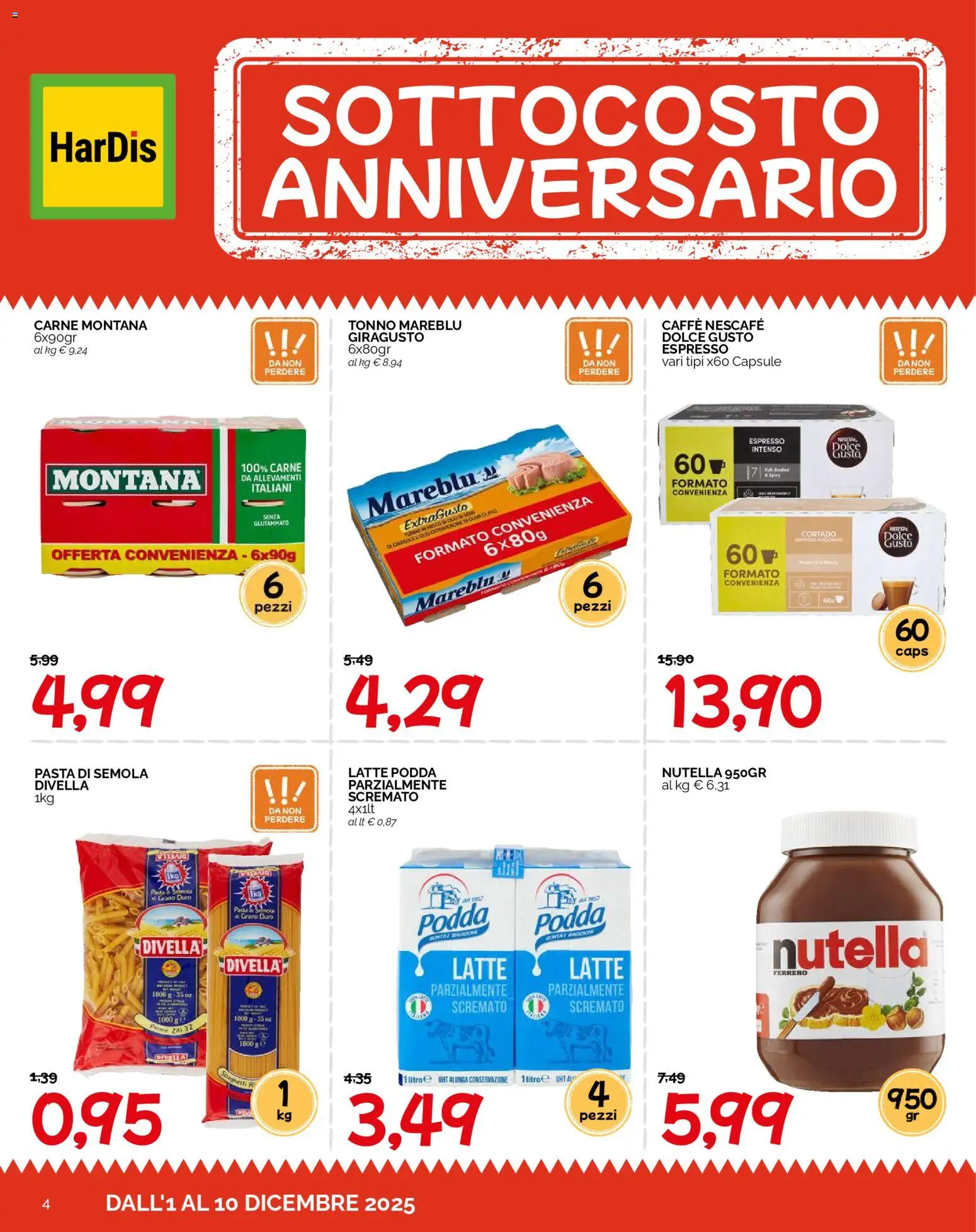 Volantino HarDis del 01.12.2025 | Pagina: 4 | Prodotti: Caffè, Latte, Pasta, Tonno
