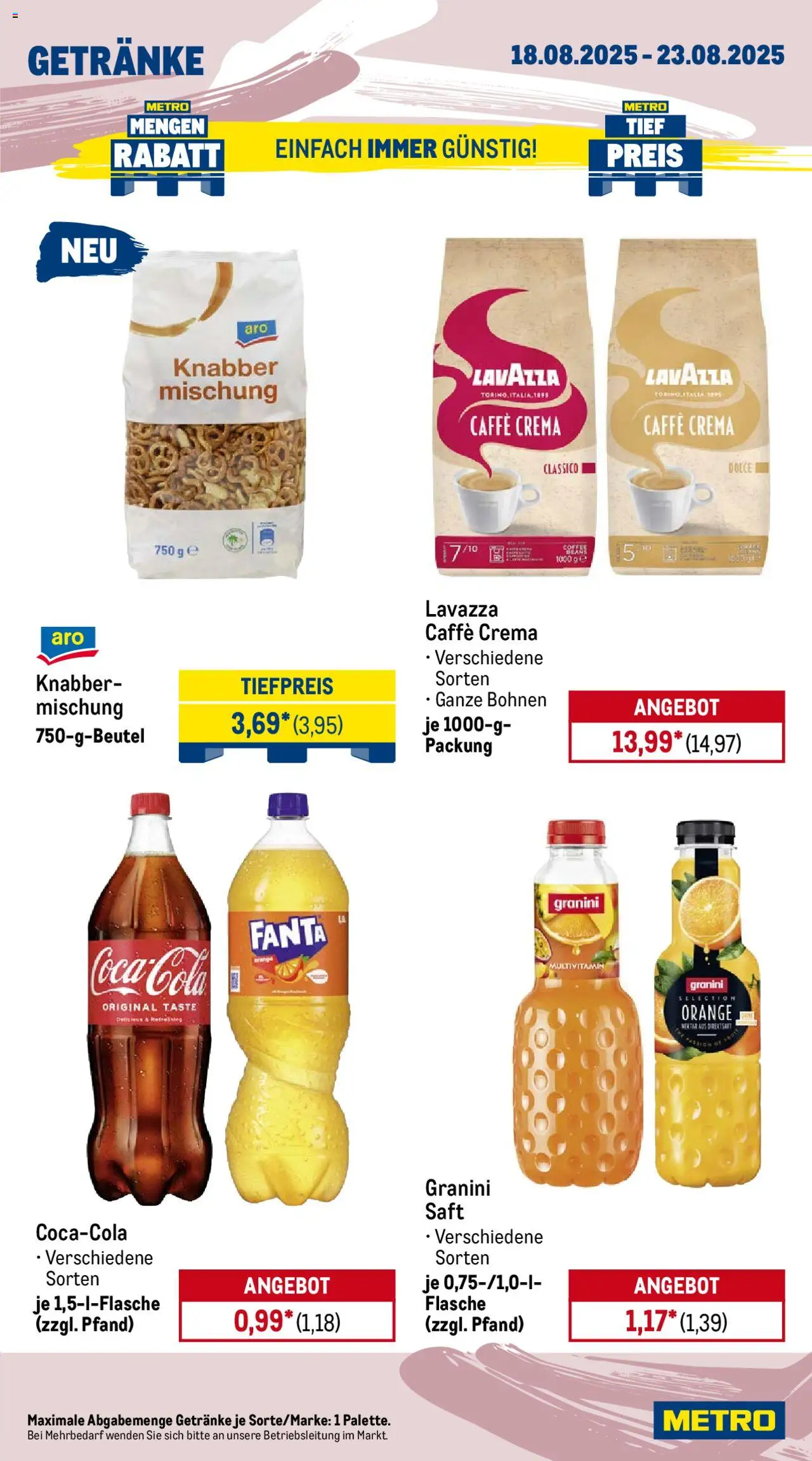 Metro Wochen-Angebote Gastro - gültig ab dem 18.08.2025 | Seite: 13 | Produkte: Lavazza, Fanta, Granini, Saft