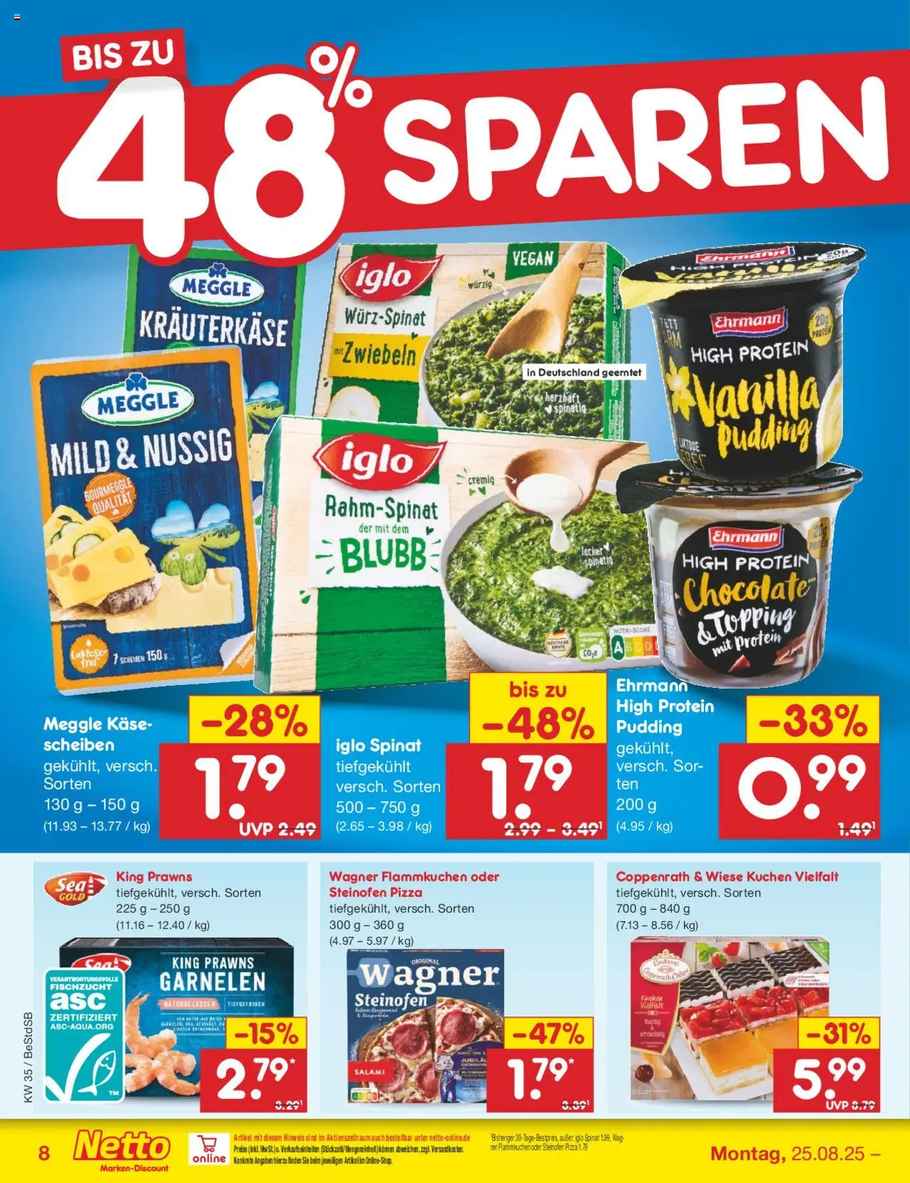 Netto Marken-Discount Prospekt 	 - gültig ab dem 25.08.2025 | Seite: 14 | Produkte: Schokolade, Iglo, Garnelen, Kuchen