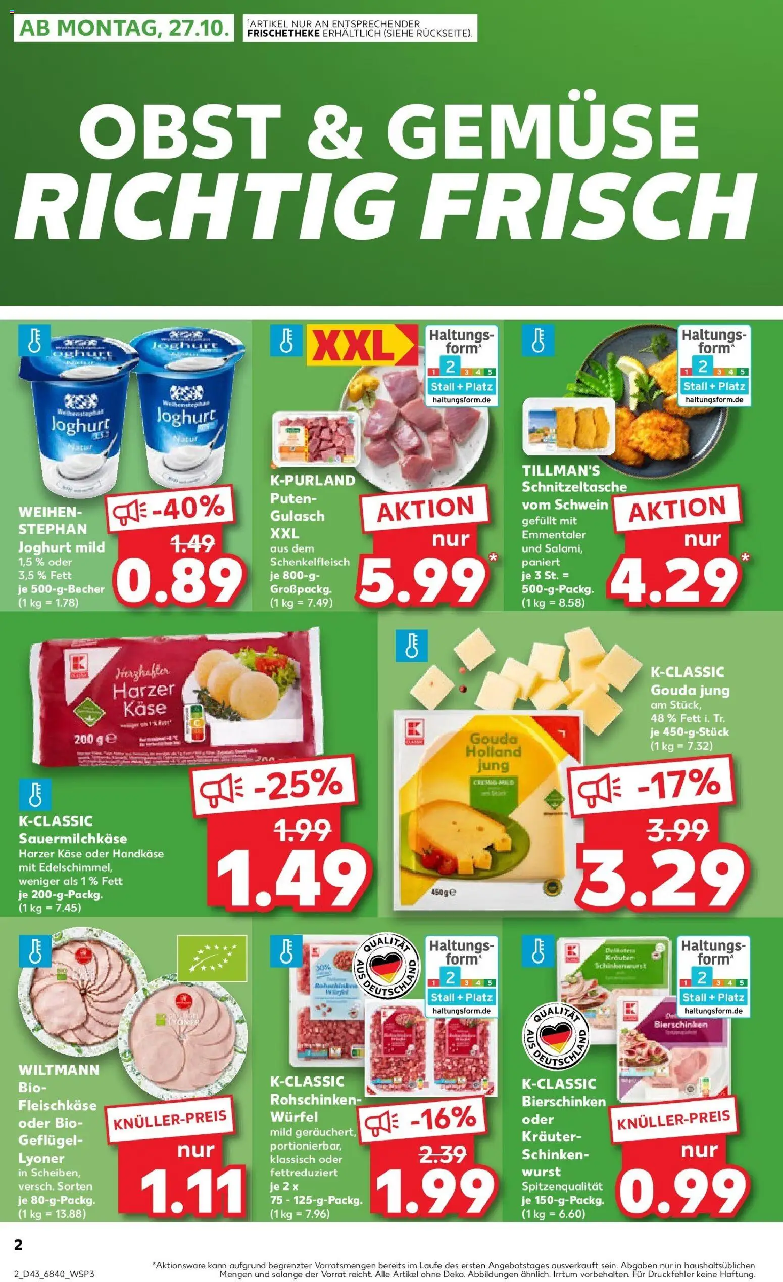 Kaufland prospekt Holzminden	 – gültig ab 26.10.2025 | Seite: 2 | Produkte: Käse, Joghurt, Obst, Gulasch