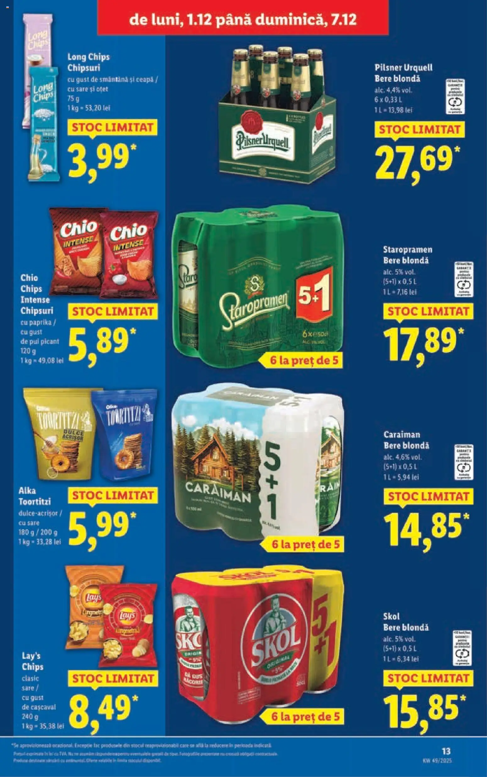 Noul catalog Lidl – valabil de la 01.12.2025 | Pagină: 13 | Produse: Hacıyatmaz Kedi Oyuncağı, Oțet, Chipsuri, Smântână