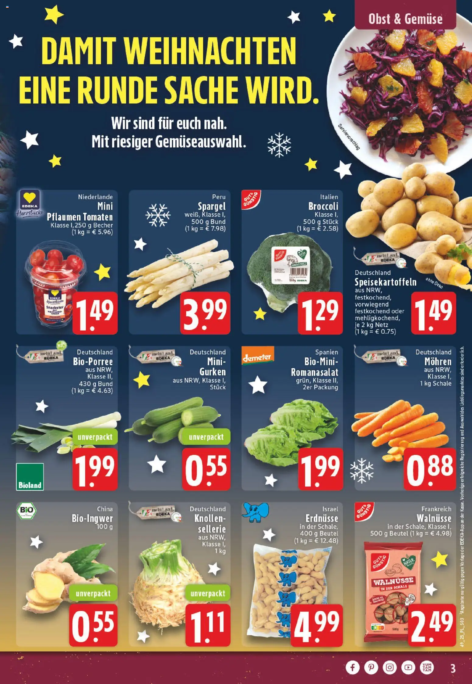 Edeka Prospekt 	 – gültig ab 01.12.2025 | Seite: 3 | Produkte: Pflaumen, Spargel, Mohren, Obst