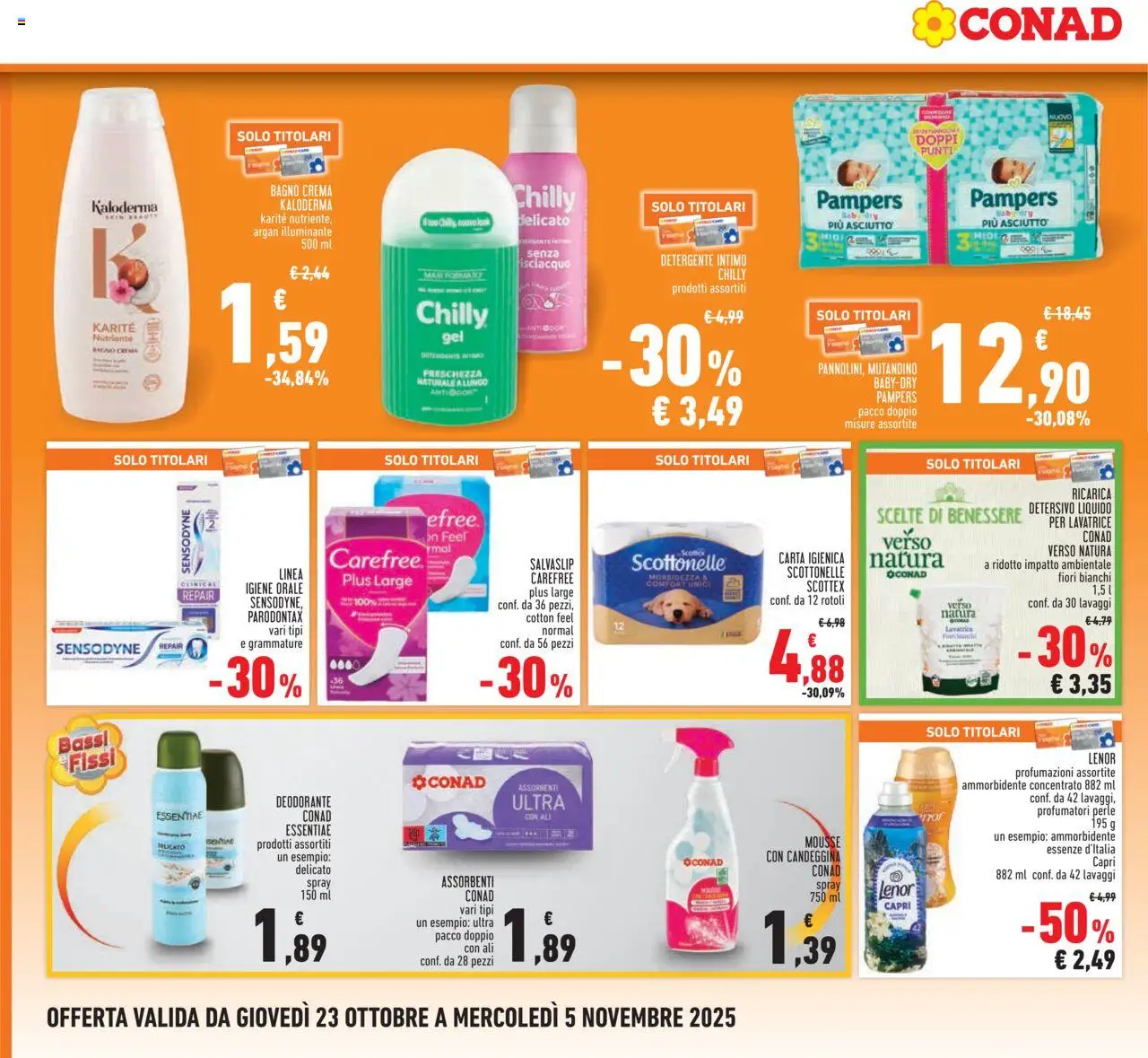 Volantino Conad del 23.10.2025 | Pagina: 22 | Prodotti: Ammorbidente, Detergente, Lavatrice, Pampers