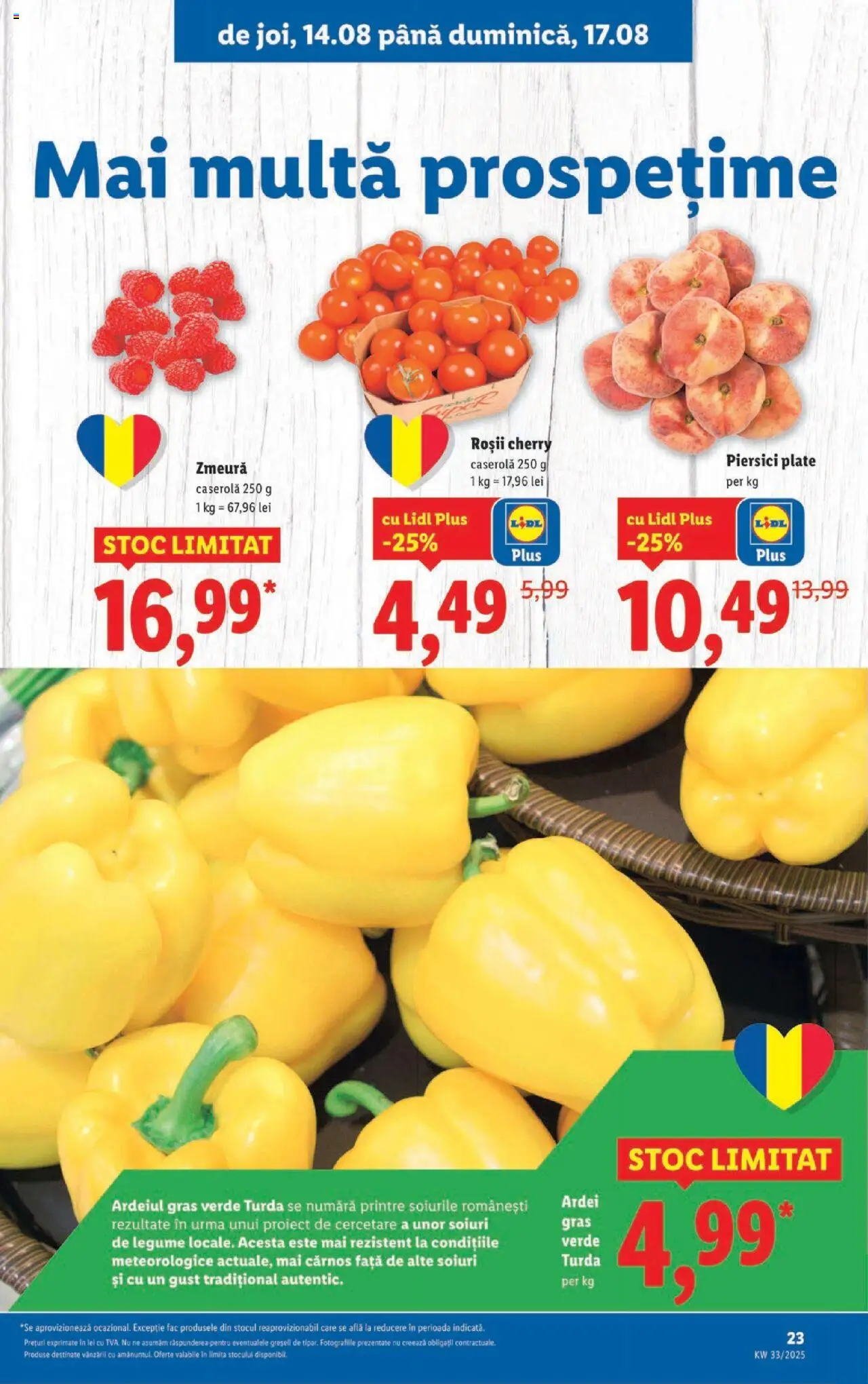 Catalog Lidl – valabil de la 11.08.2025 | Pagină: 23 | Produse: Zmeură, Ardei, Roșii, Legume