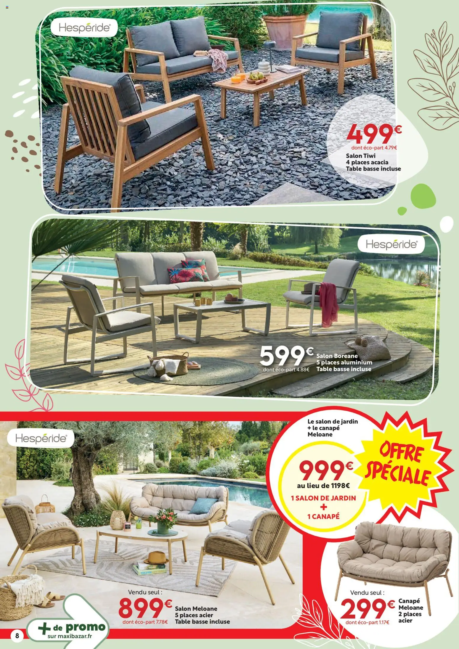 {H1} | Page: 8 | Produits: Salon de jardin, Canapé, Table basse, Table