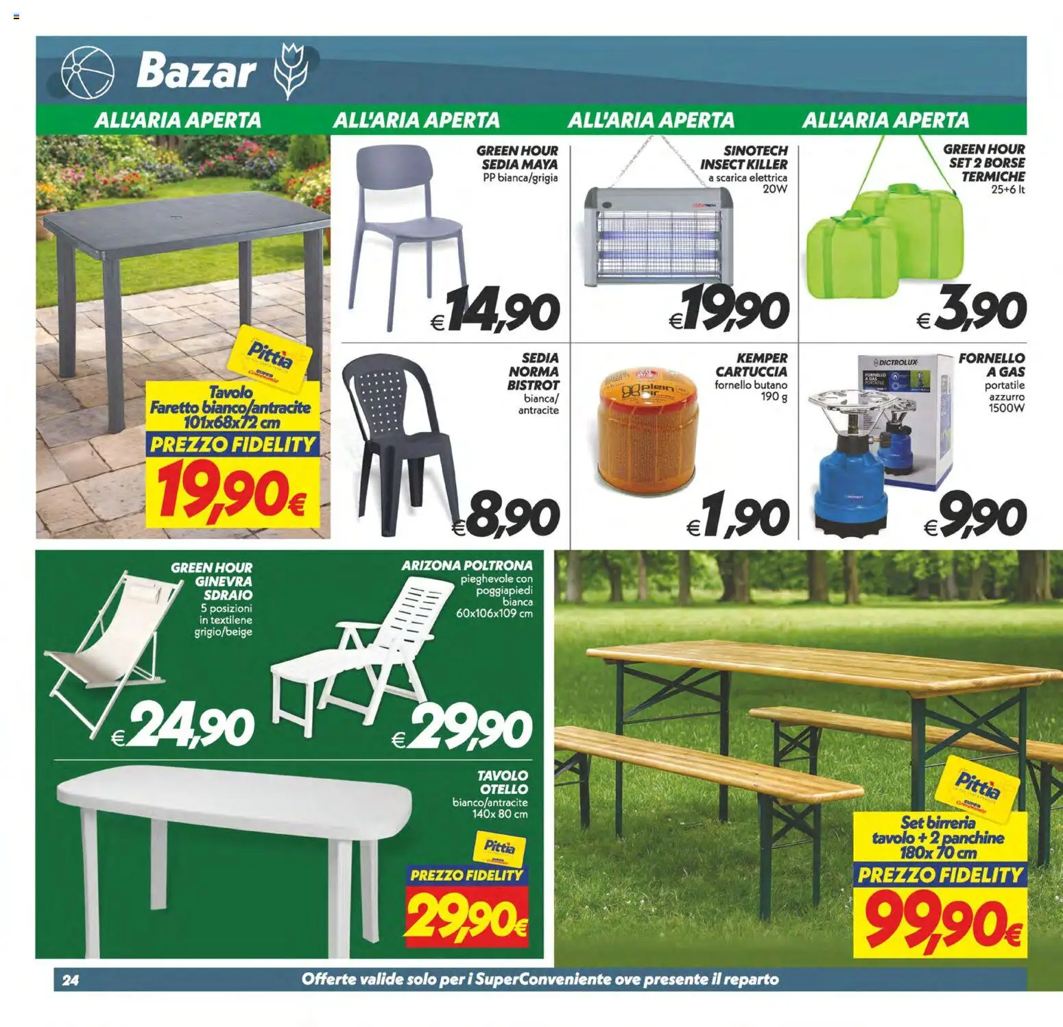Volantino SuperConveniente del 28.04.2026 | Pagina: 24 | Prodotti: Sdraio, Fornello a gas, Fornello, Poltrona
