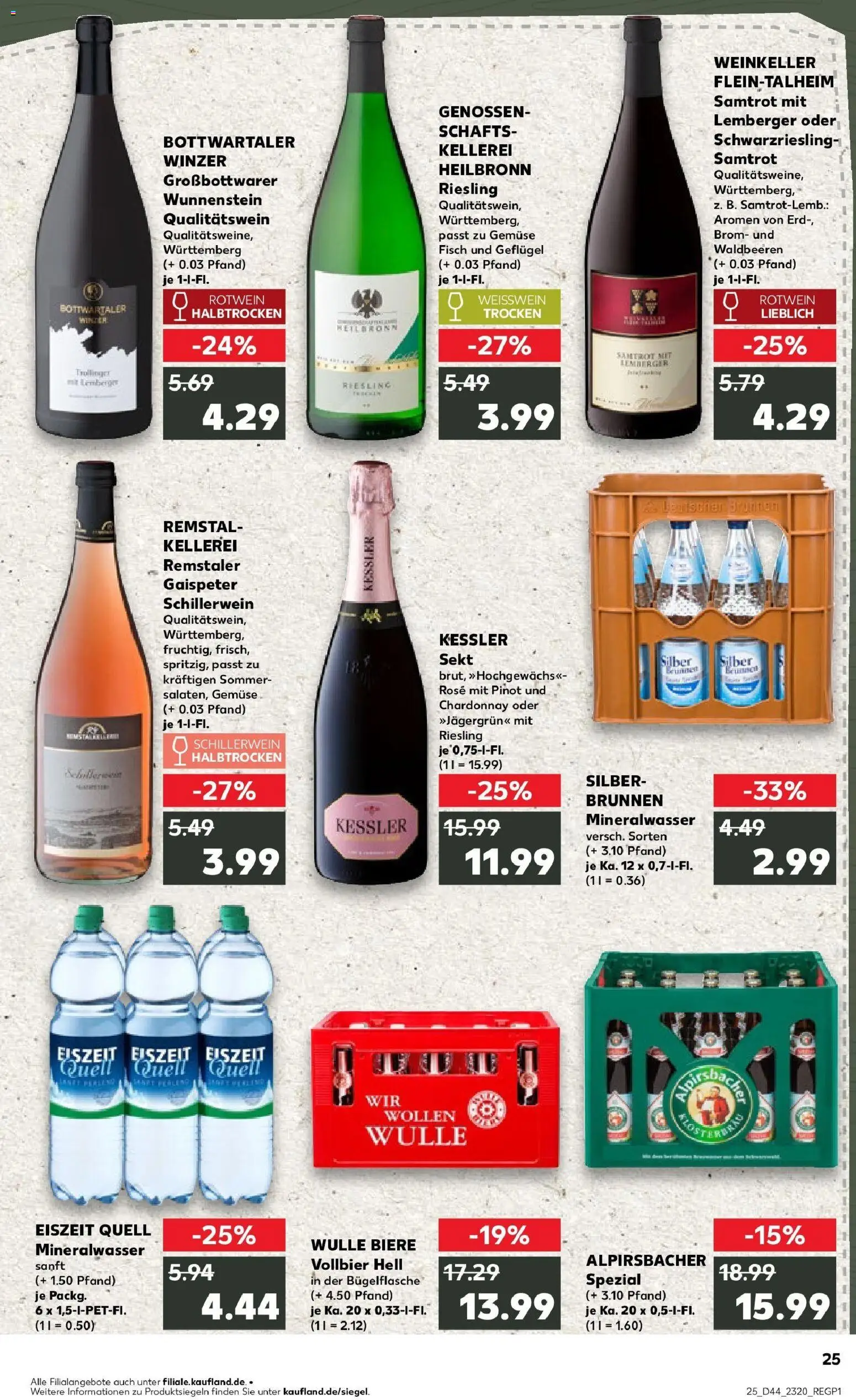 Kaufland prospekt Tübingen	 – gültig ab 30.10.2025 | Seite: 25 | Produkte: Weißwein, Rotwein halbtrocken, Mineralwasser, Gemüse