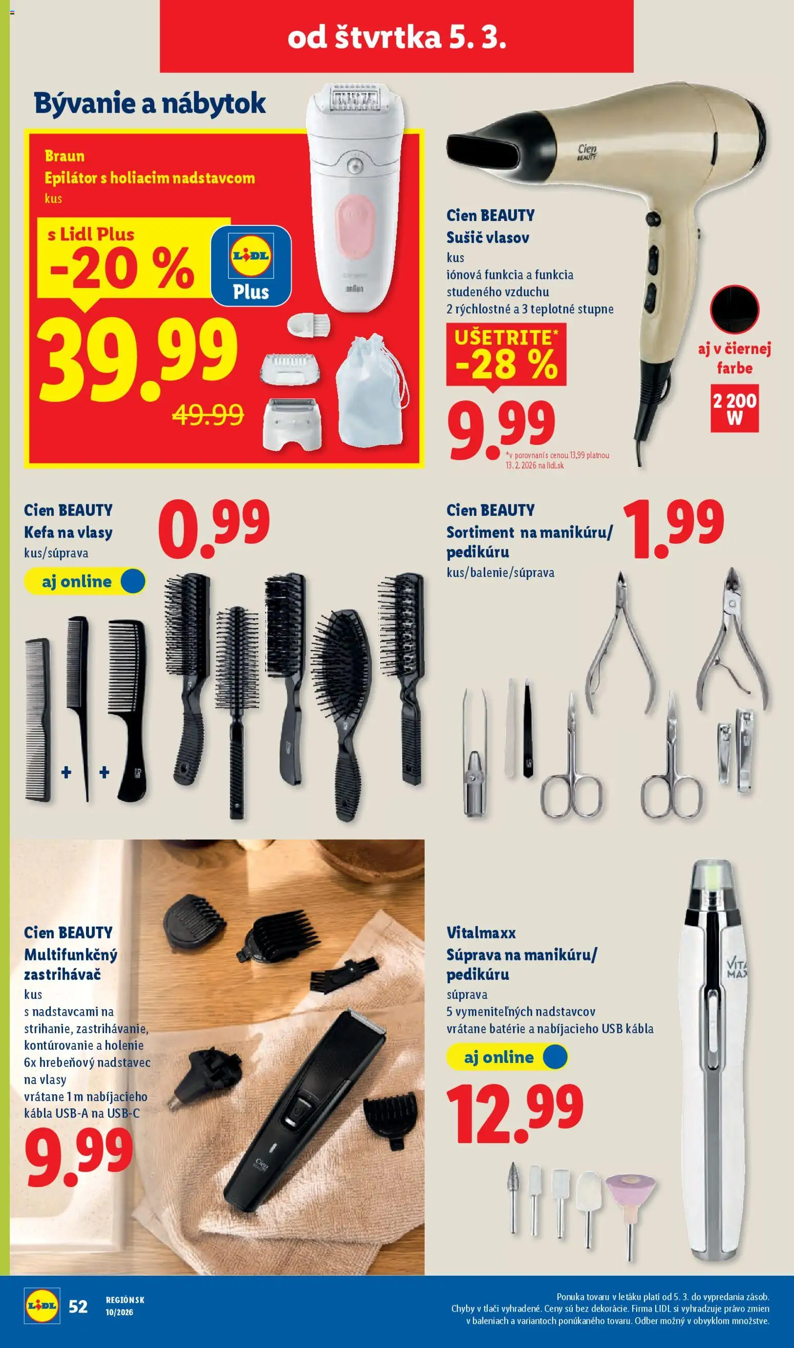 Nové Lidl akcie – leták je platný od 05.03.2026 | Strana: 36 | Produkty: Nábytok, Sušič vlasov, USB