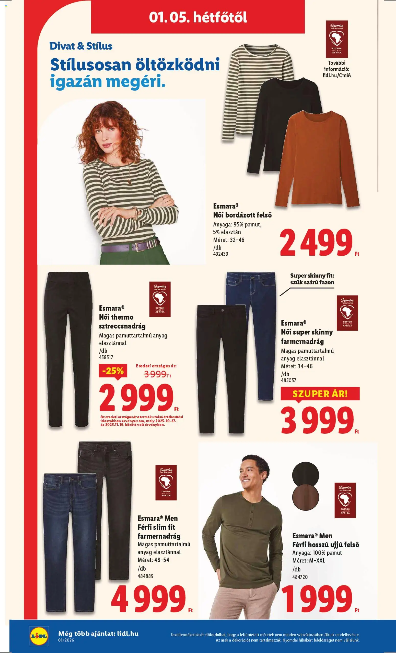 Lidl akciós ujság - amely érvényes a következő dátumtól: 02.01.2026 | Oldal: 44 | Termékek: Farmernadrág, Leggings