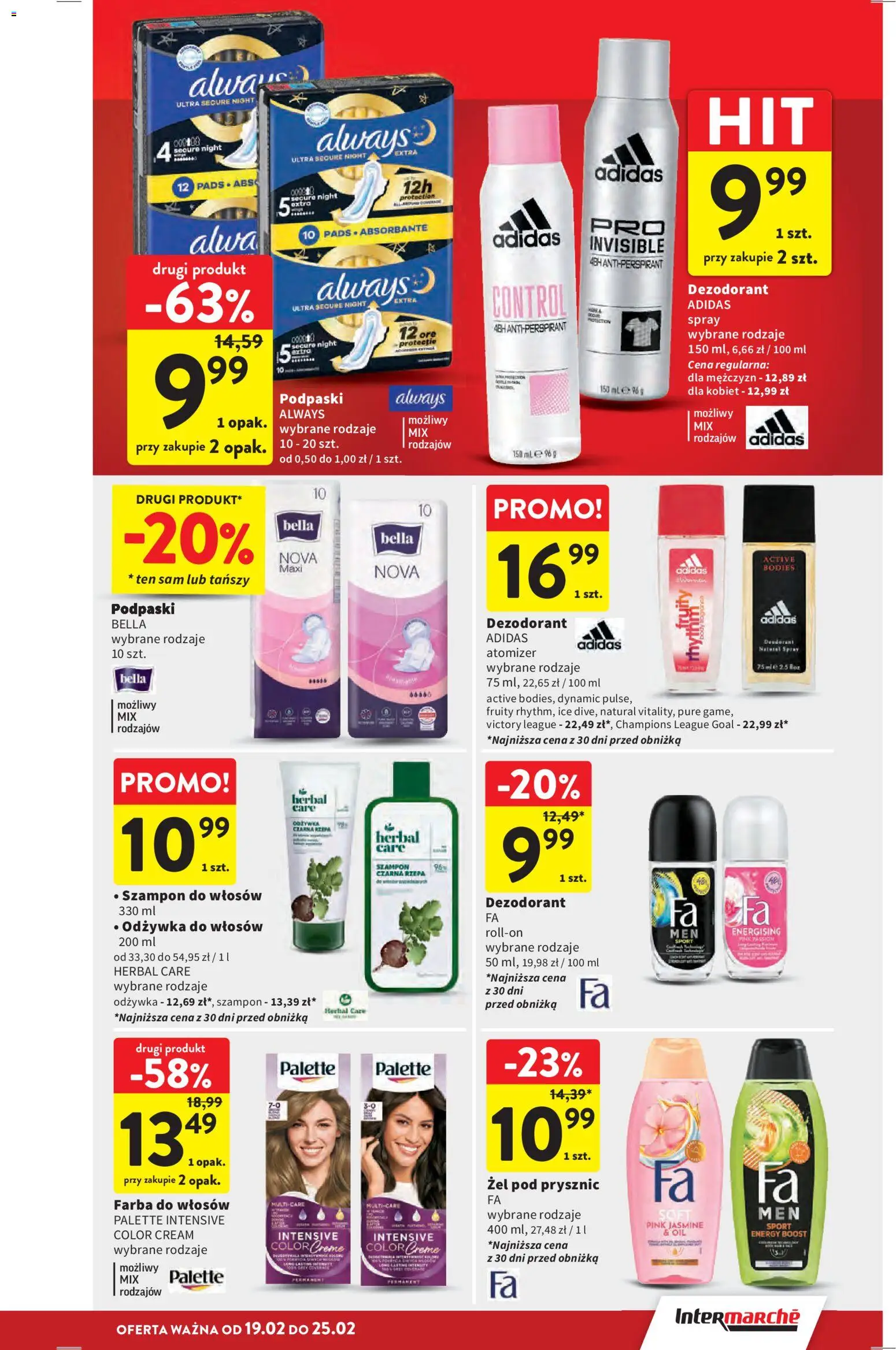 Intermarche Gazetka od 19.02.2026 | Strona: 39 | Produkty: Podpaski bella, Róż, Odżywka, Odżywka do włosów