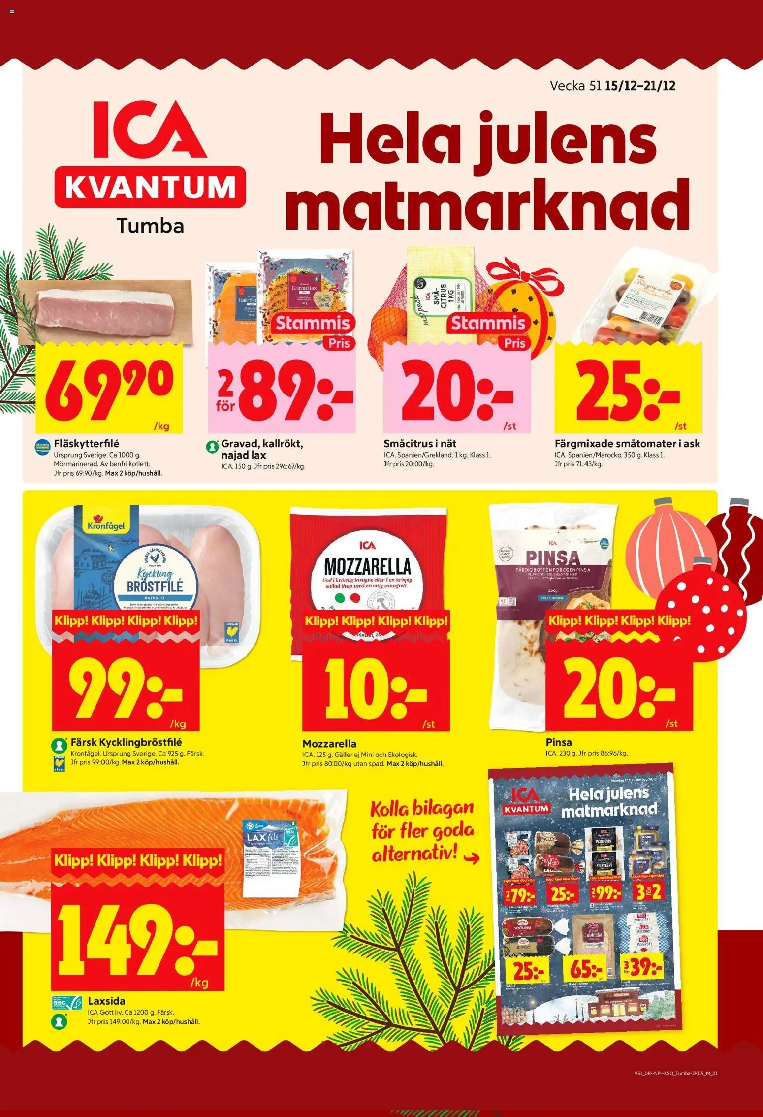 ICA Kvantum reklamblad aktuell från 15.12.2025 | Sida: 1 | Produkter: Galler, Fläskytterfilé, Lax, Spel