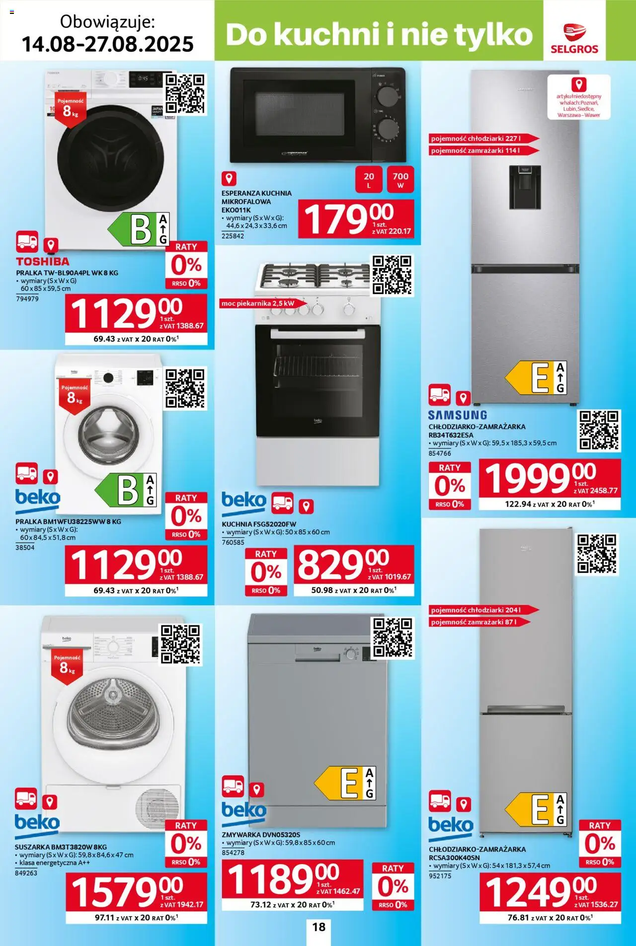Selgros cash&carry - Katalog Hot Summer od 14.08.2025 | Strona: 18 | Produkty: Pralka, Suszarka, Zmywarka
