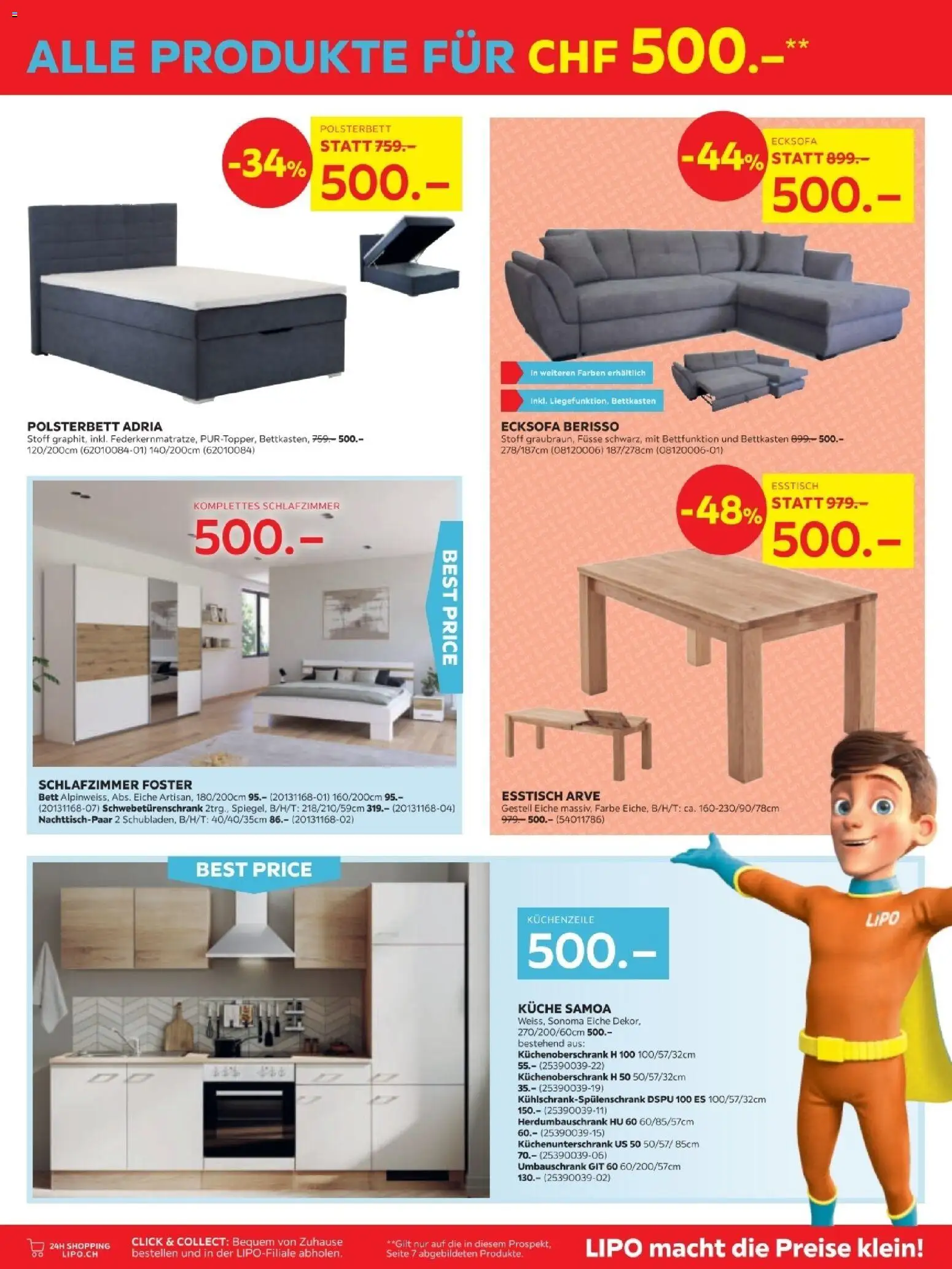 Lipo Aktionen – gültig ab 06.12.2025 | Seite: 7 | Produkte: Schwebetürenschrank, Polsterbett, Küchenzeile, Esstisch