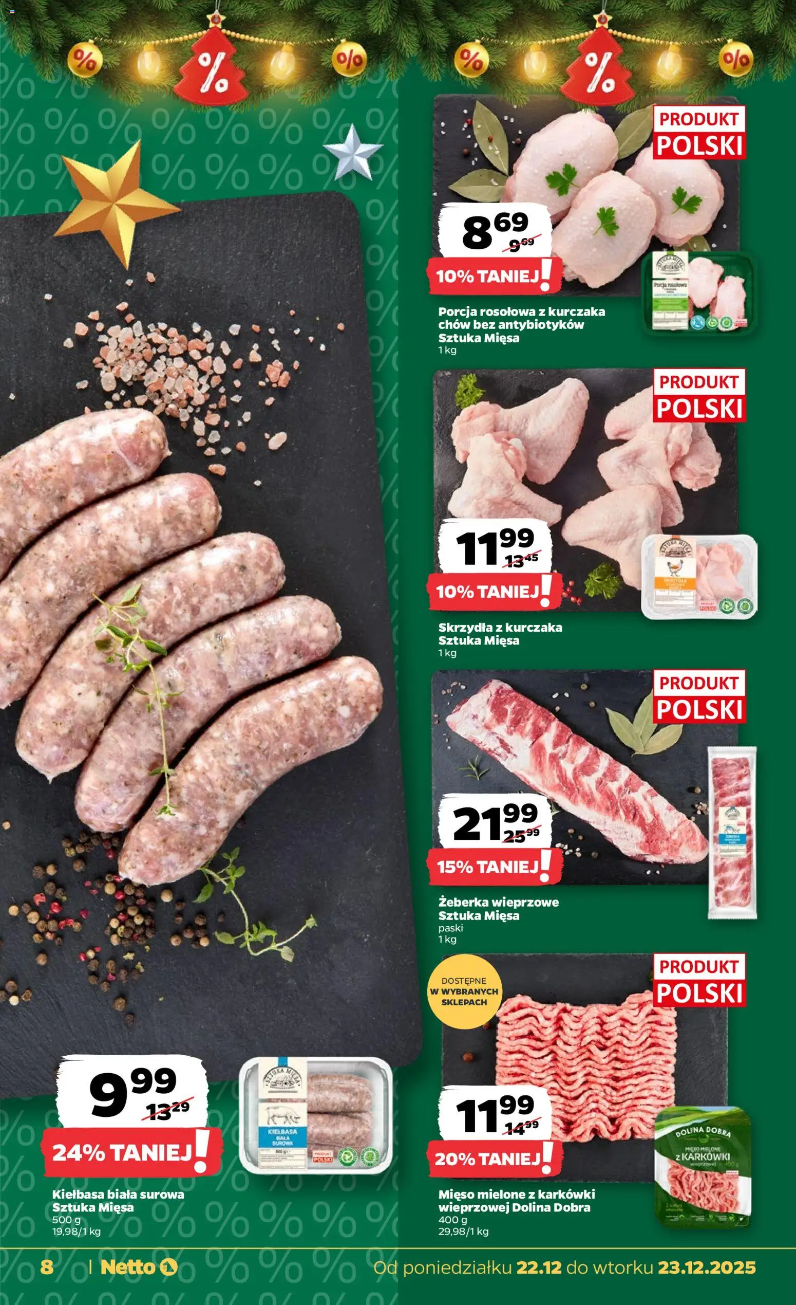 Netto gazetka - Spożywcza od 22.12.2025 | Strona: 8 | Produkty: Kiełbasa, Mięso, Mięso mielone