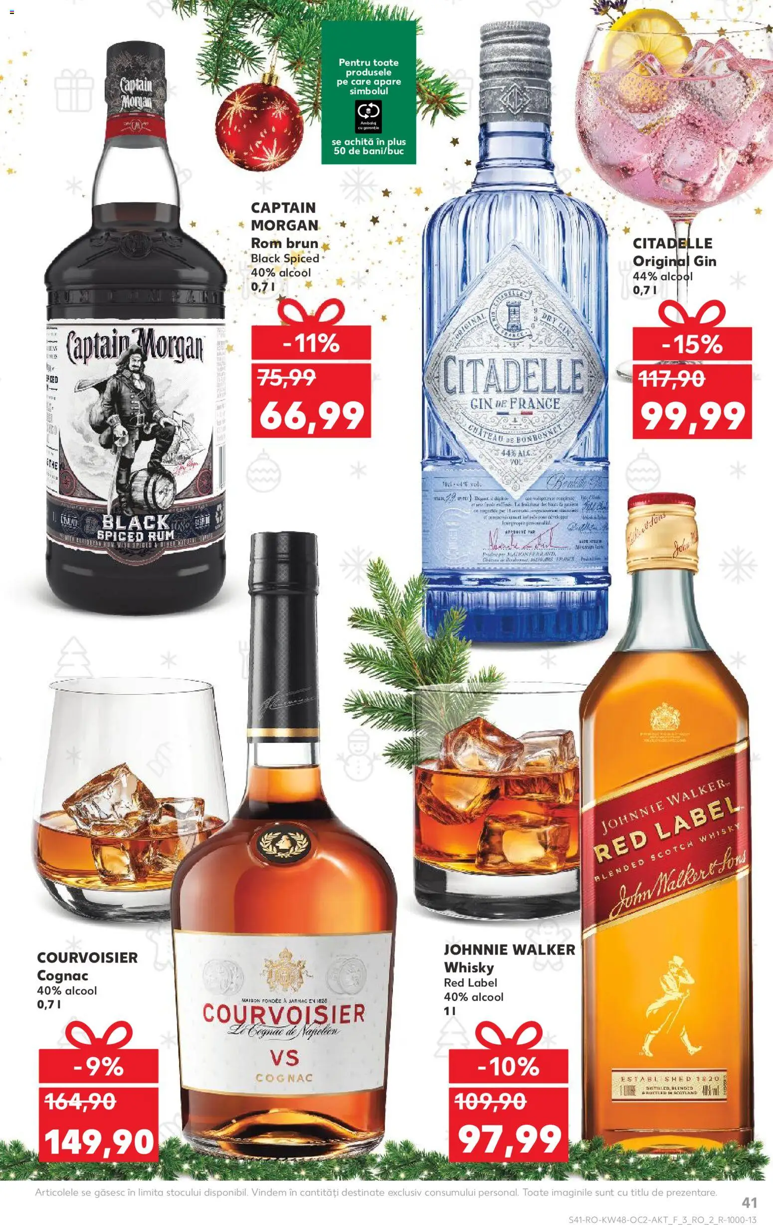 Kaufland RO akciós ujság - amely érvényes a következő dátumtól: 26.11.2025 | Oldal: 41 | Termékek: Rum, Captain morgan, Gin, Whisky