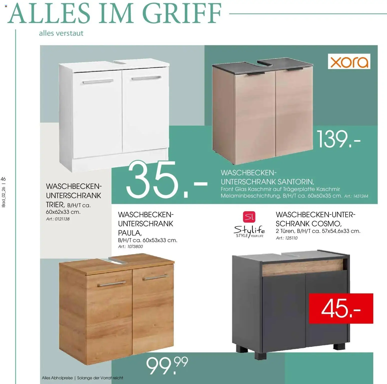 Zurbrüggen Bad Spezial – gültig ab 23.03.2026 | Seite: 46 | Produkte: Schrank, Waschbecken, Unterschrank