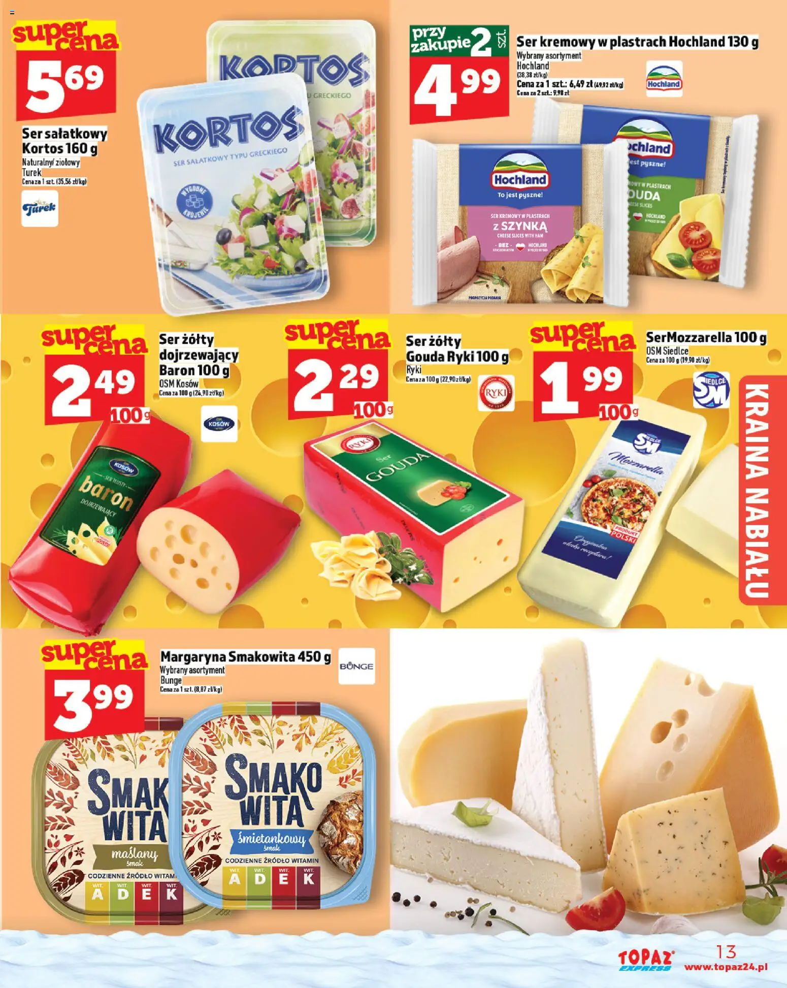 Topaz Gazetka - Express od 27.11.2025 | Strona: 13 | Produkty: Ser żółty, Margaryna, Ser, Mozzarella
