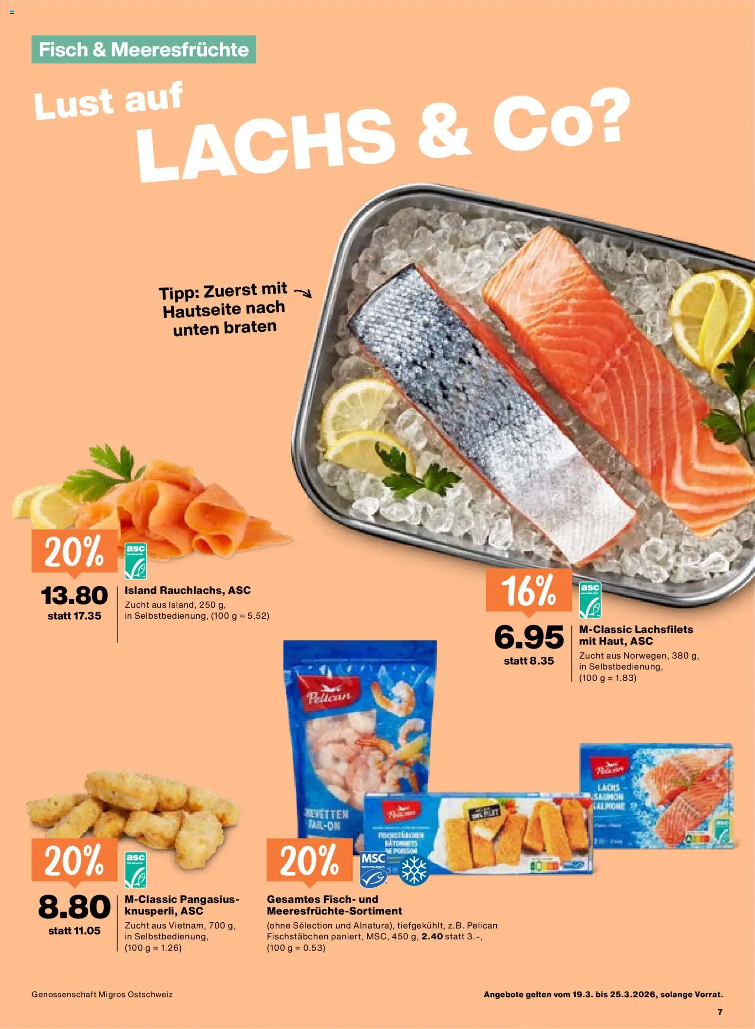 Migros aktionen – gültig ab 19.03.2026 | Seite: 7 | Produkte: Lachs, Fisch, Meeresfrüchte
