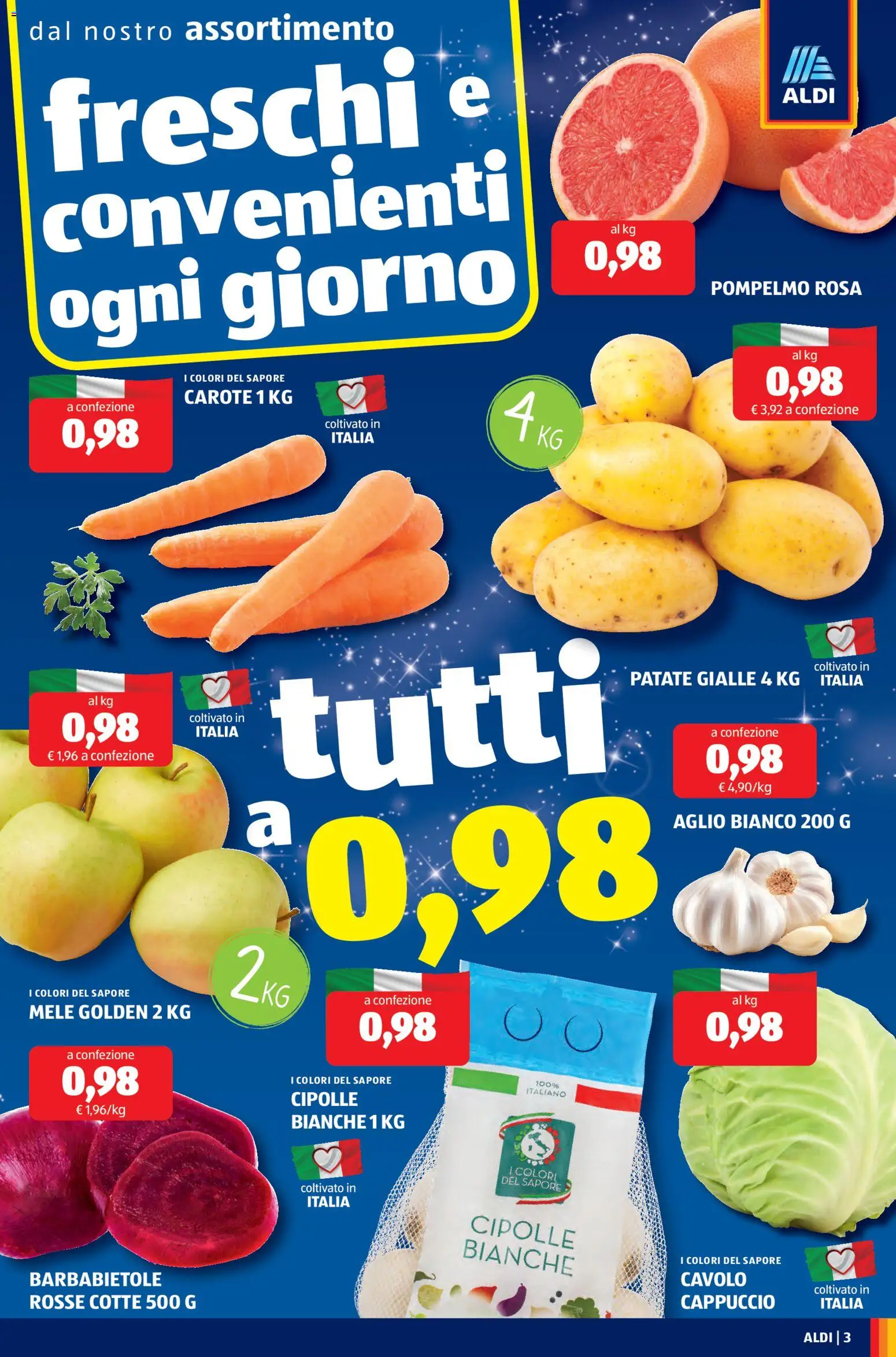 Volantino Aldi del 22.12.2025 | Pagina: 3 | Prodotti: Mele, Patate, Cipolle, Cappuccio