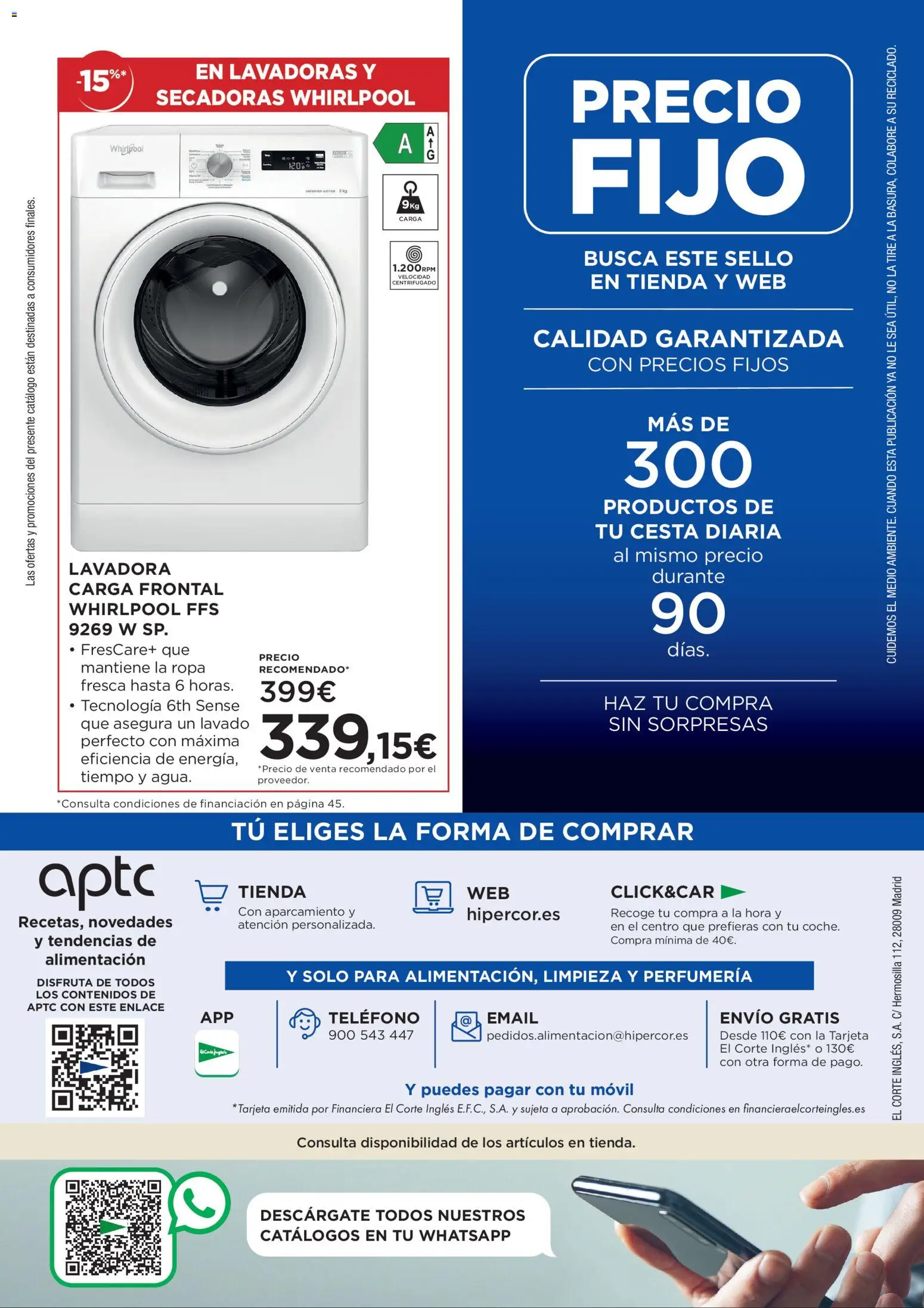 Hipercor catálogo │ válido desde el 23.04.2026 | Página: 56 | Productos: Teléfono, Ropa, Lavadora, Cesta