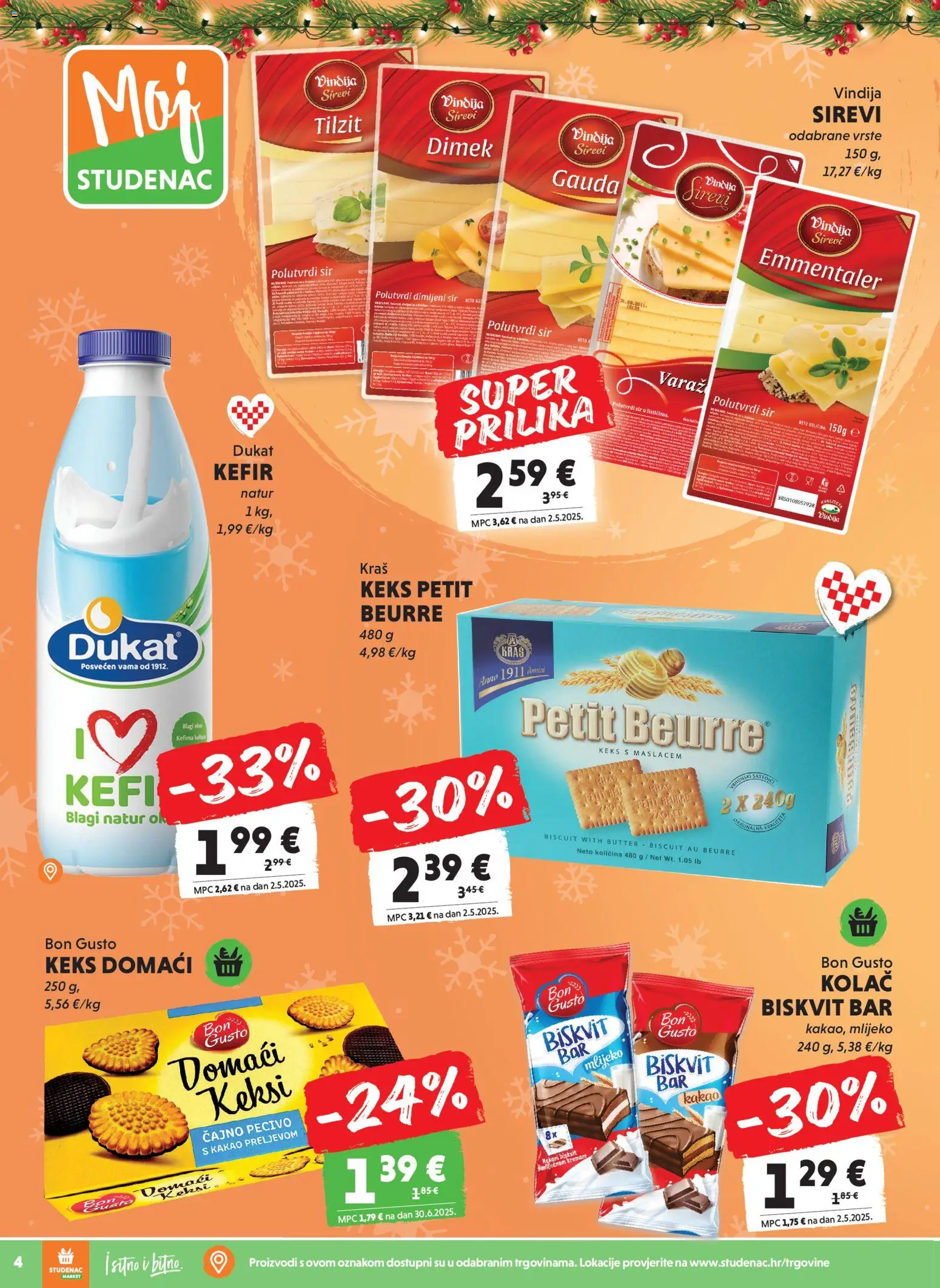 Studenac katalog | vrijedi od 07.01.2026 | Stranica: 4 | Proizvodi: Vindija, Gauda, Mlijeko, Kakao