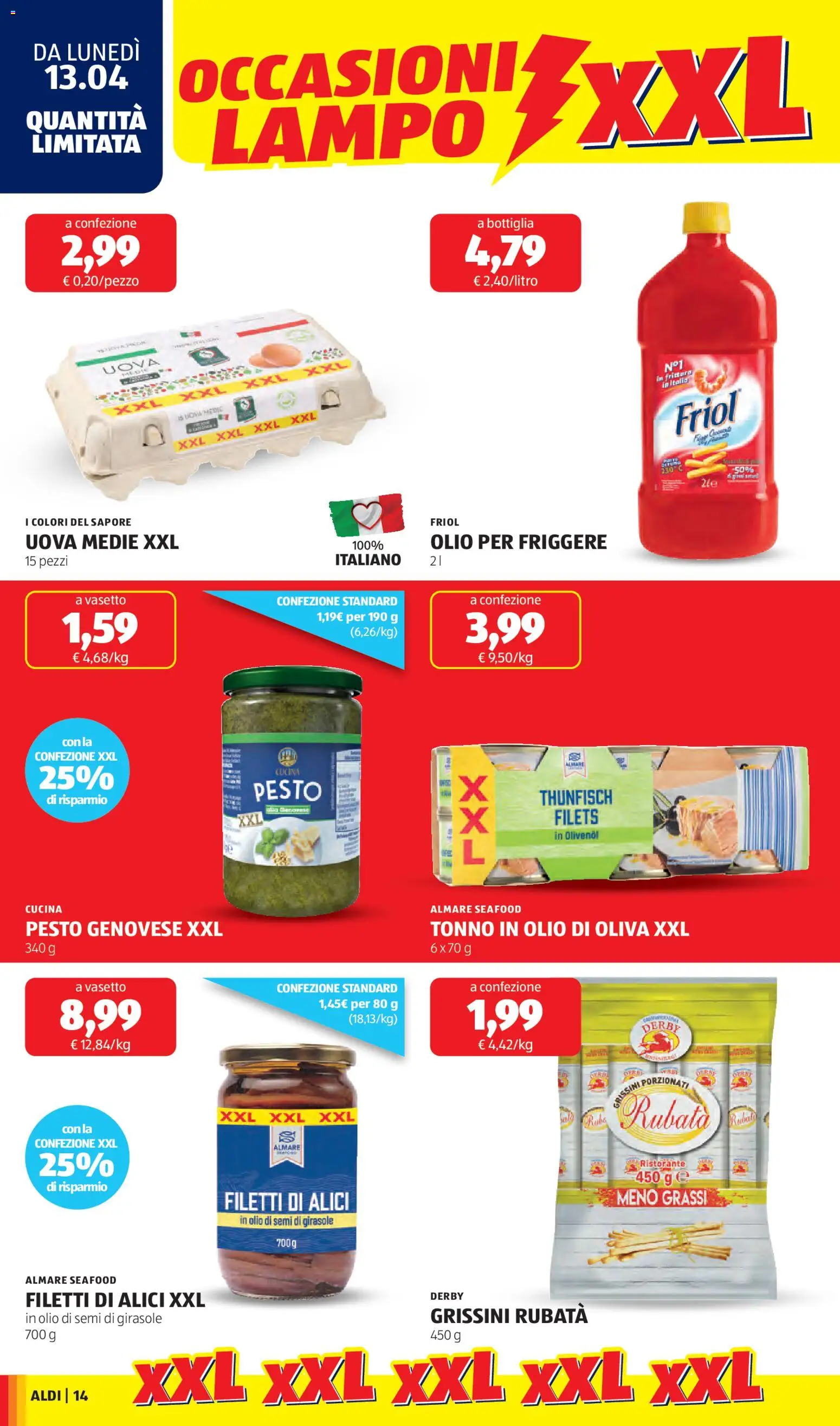 Volantino Aldi del 13.04.2026 | Pagina: 14 | Prodotti: Olio, Pesto, Alici, Olio di Oliva