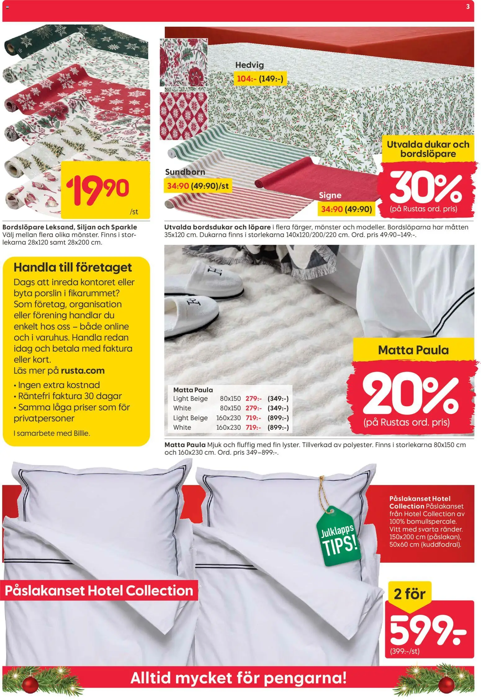 Rusta reklamblad aktuell från 15.12.2025 | Sida: 3 | Produkter: Påslakanset, Matta