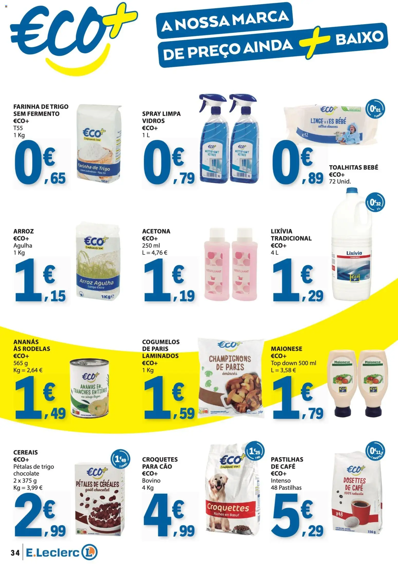 E.Leclerc folheto │ válido de 26.03.2026 | Página: 34 | Produtos: Farinha de trigo, Maionese, Arroz, Cogumelos