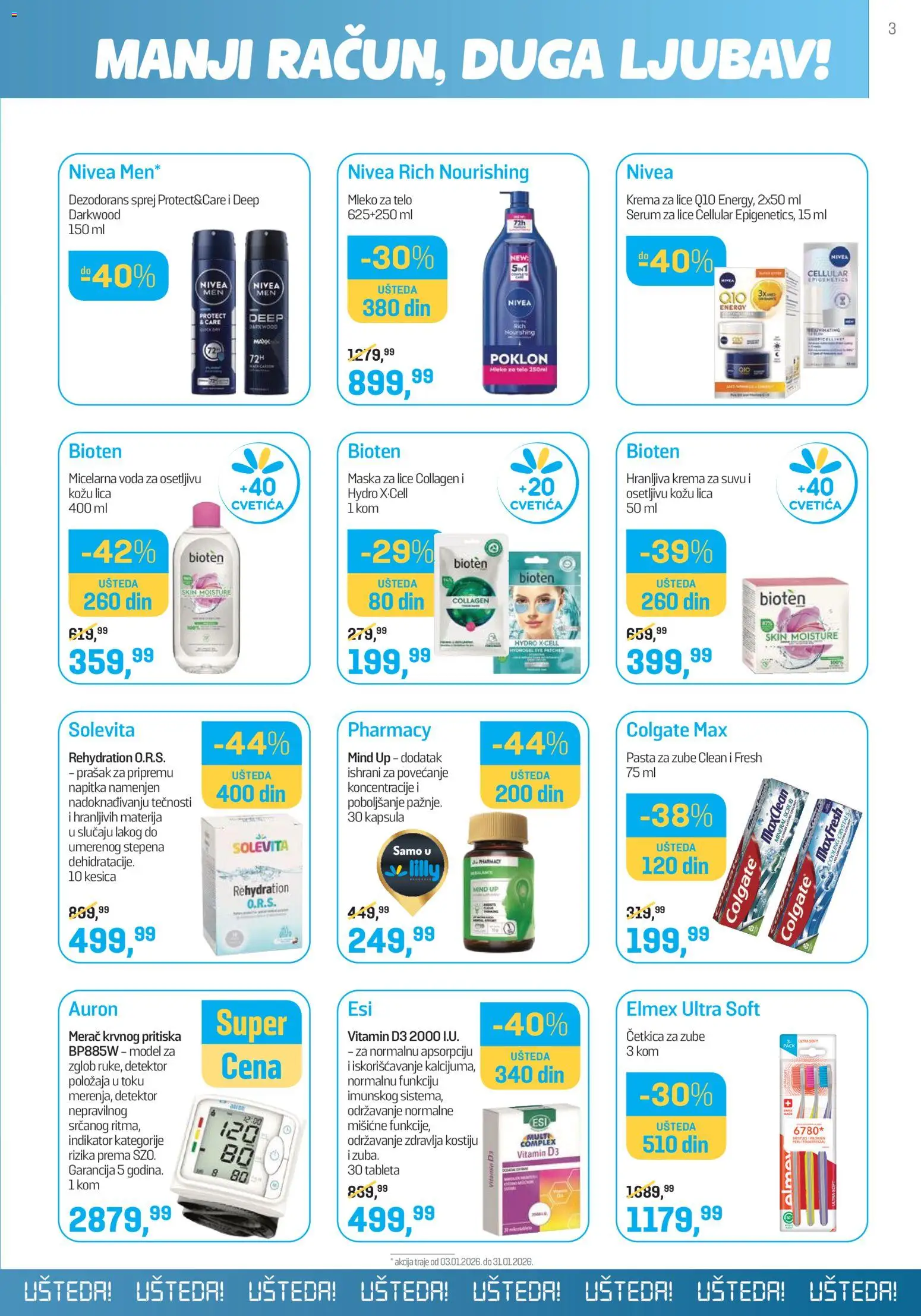 Lilly drogerie katalog - važi od 01.01.2026 | Strana: 3 | Proizvode: Mleko, Micelarna voda, Mleko za telo, Četkica za zube