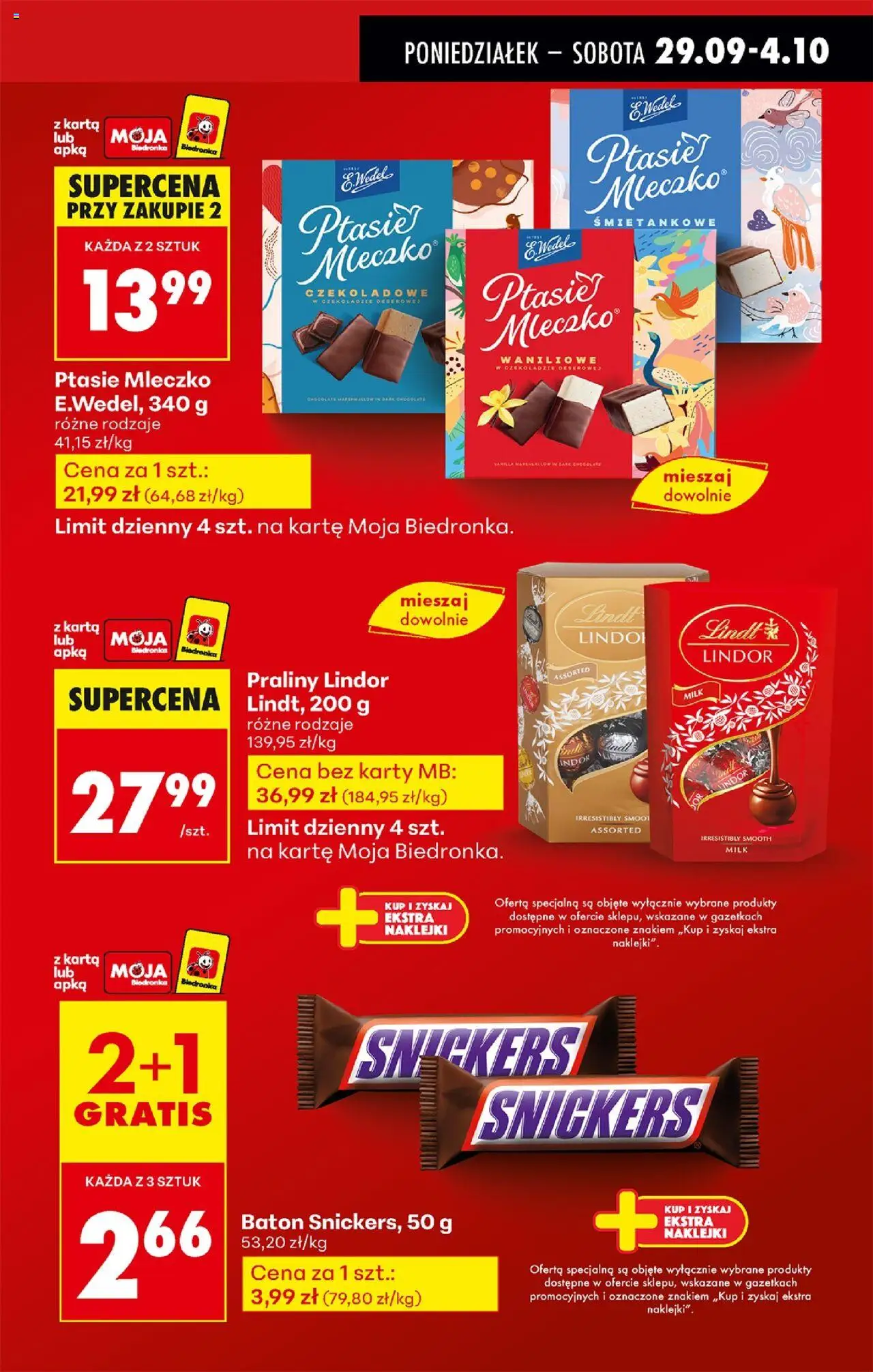 Biedronka gazetka od 29.09.2025 | Strona: 9 | Produkty: Praliny, Naklejki, Baton, Ptasie mleczko