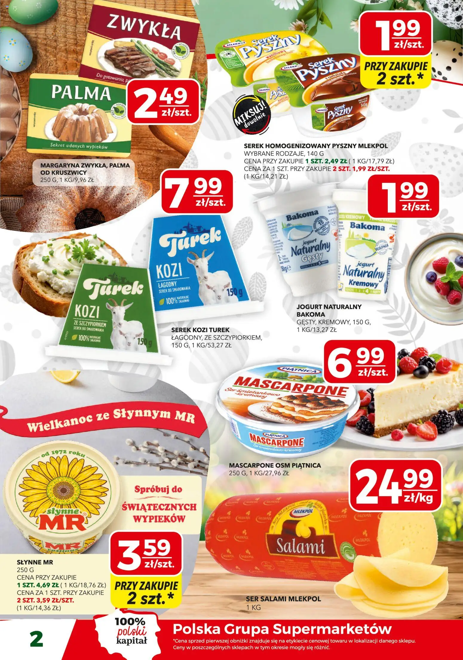 Top Market gazetka od 26.03.2026 | Strona: 2 | Produkty: Serek homogenizowany, Jogurt naturalny, Margaryna, Salami