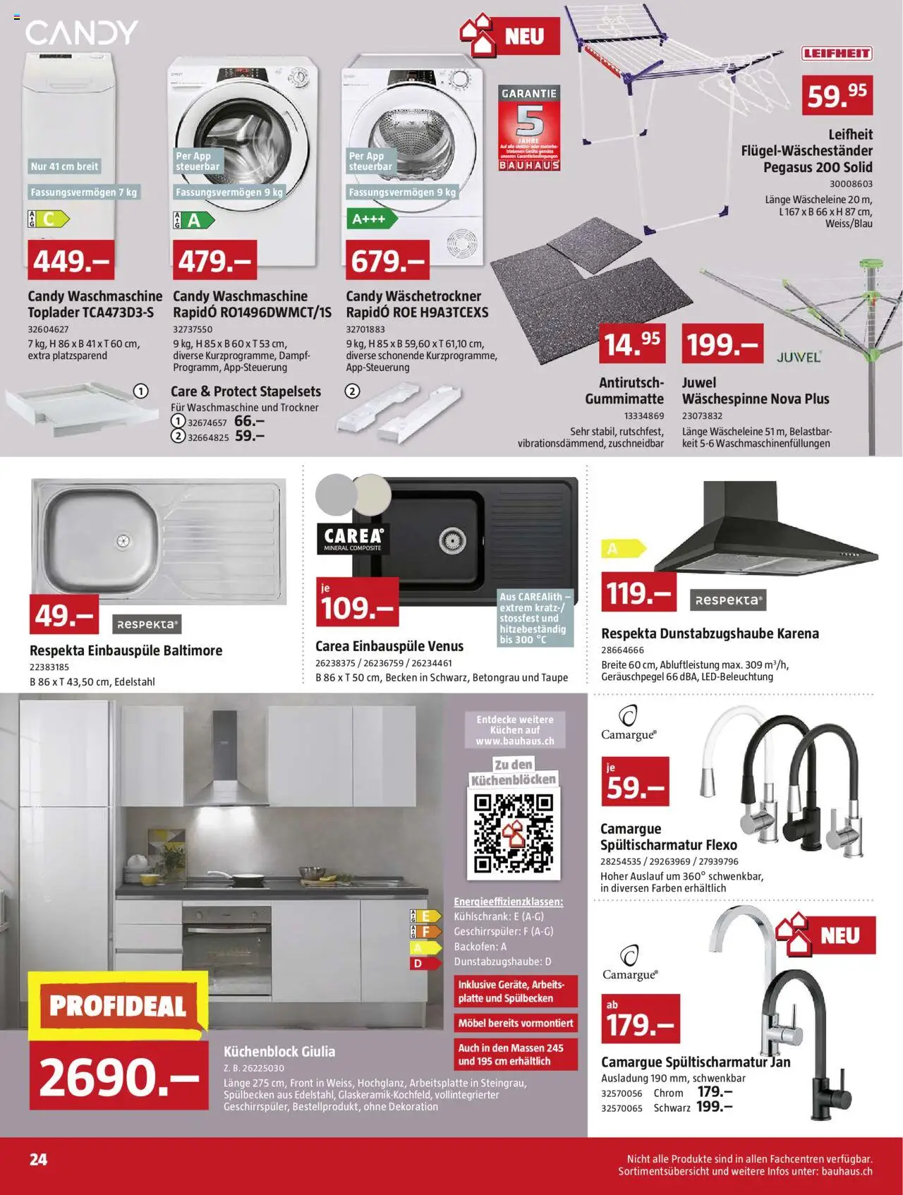 Bauhaus Aktionen ab 28.07.2025 | Seite: 24 | Produkte: Küchenblock, Kühlschrank, Trockner, Geschirrspüler