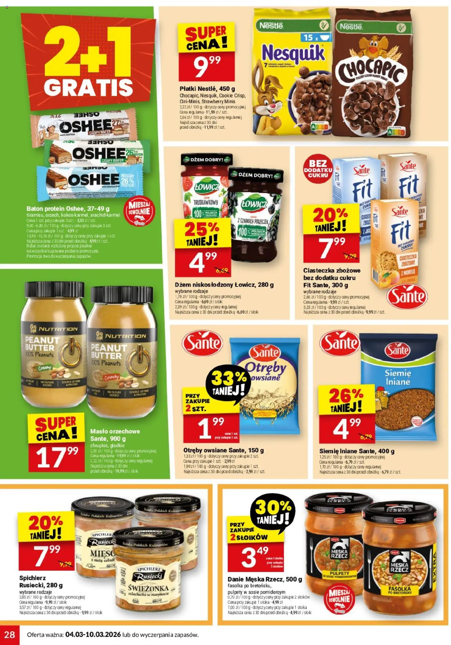 Twój Market gazetka od 04.03.2026 | Strona: 28 | Produkty: Masło orzechowe, Ciasteczka zbożowe, Baton, Płatki