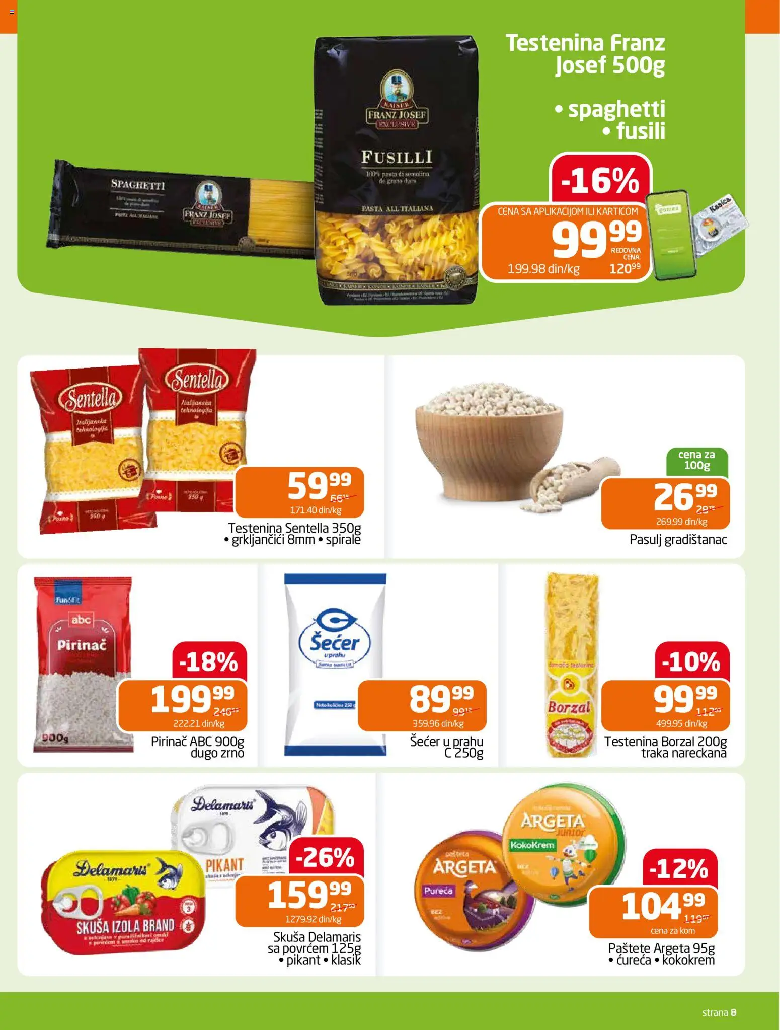 Gomex katalog - važi od 18.03.2026 | Strana: 8 | Proizvode: Testenina, Skuša, Šećer, Šećer u prahu