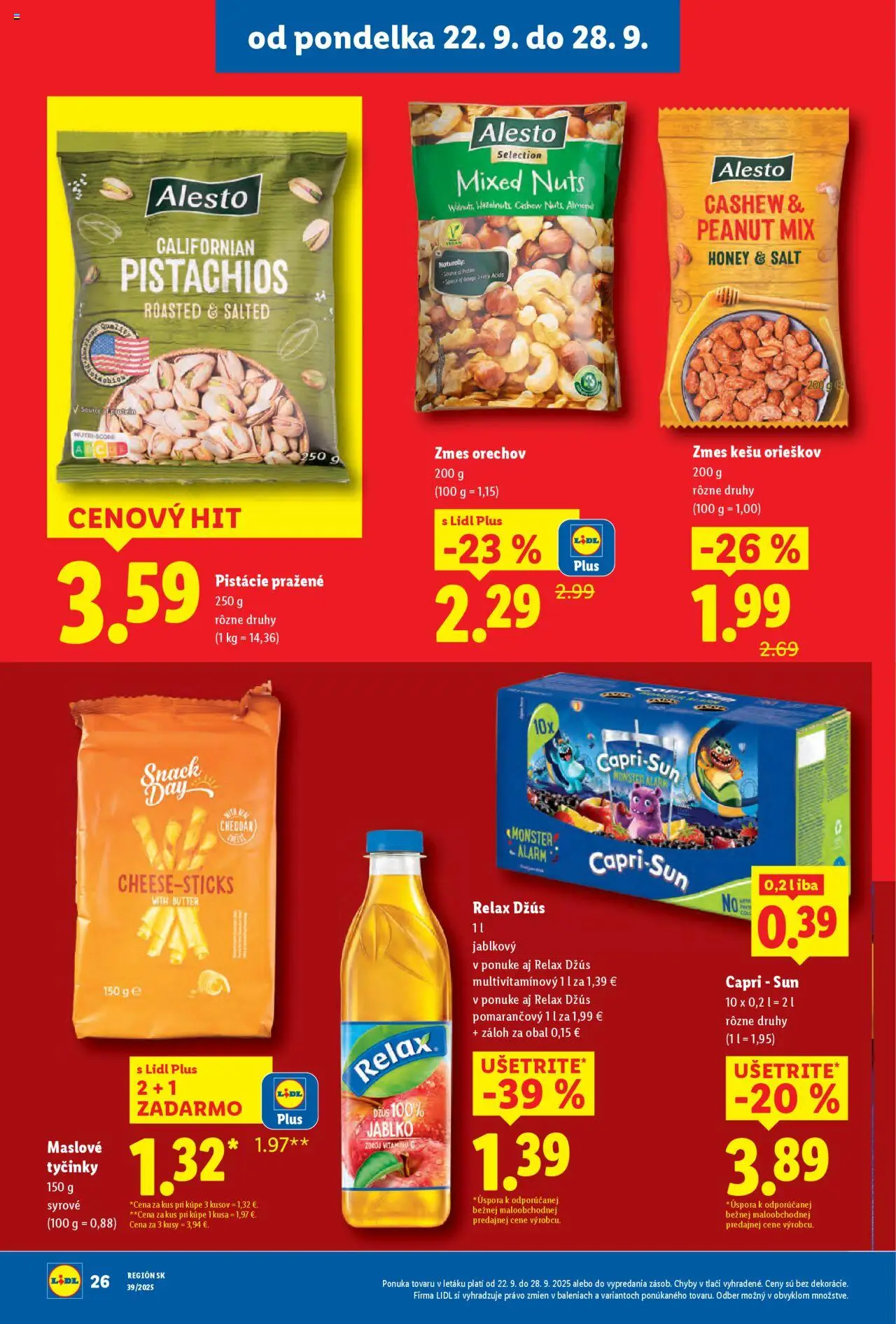 Nové Lidl akcie – leták je platný od 22.09.2025 | Strana: 42 | Produkty: Džús, Pistácie