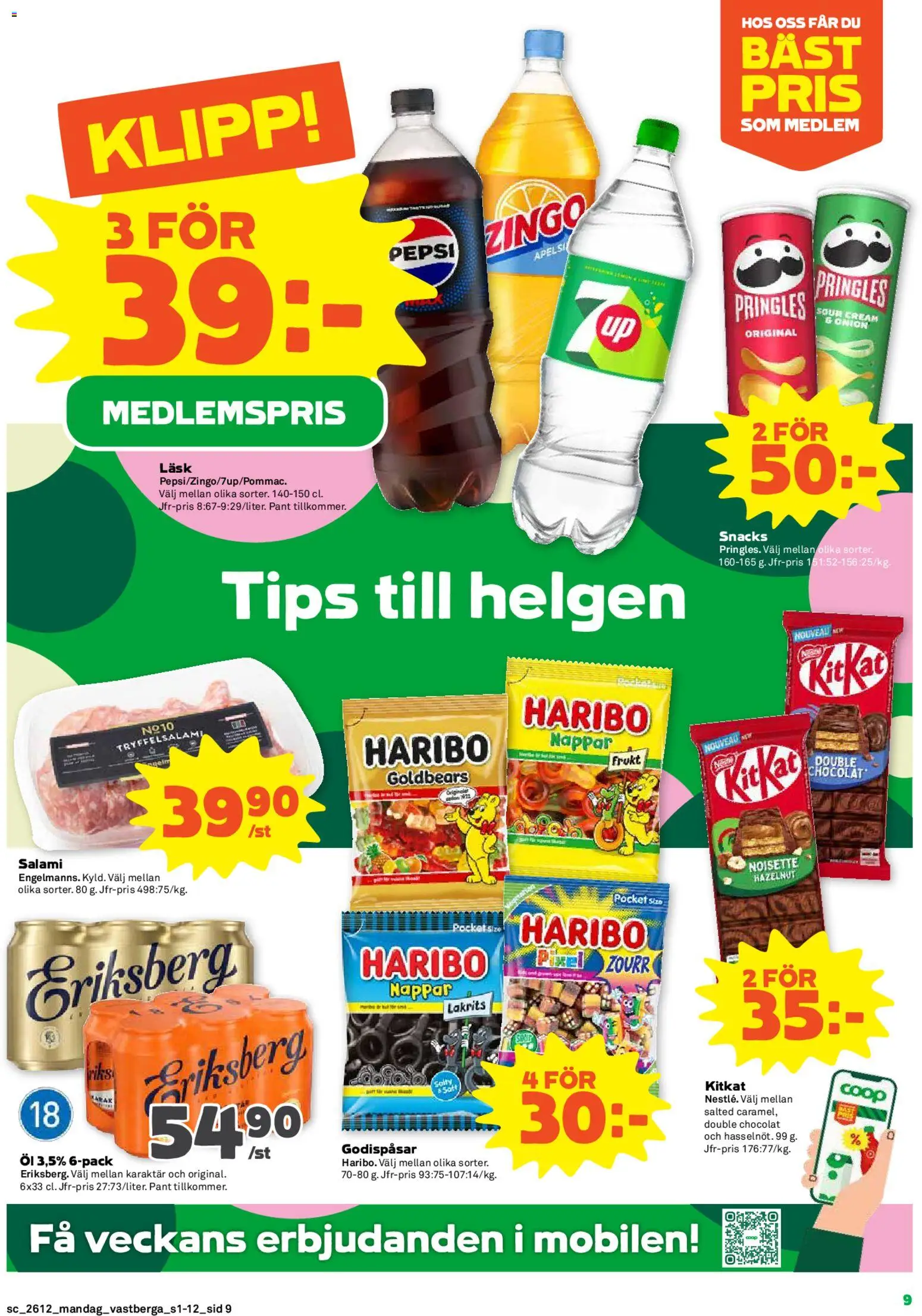 Coop Forum reklamblad aktuell från 16.03.2026 | Sida: 9 | Produkter: Lakrits, Zingo, Pepsi, Salami