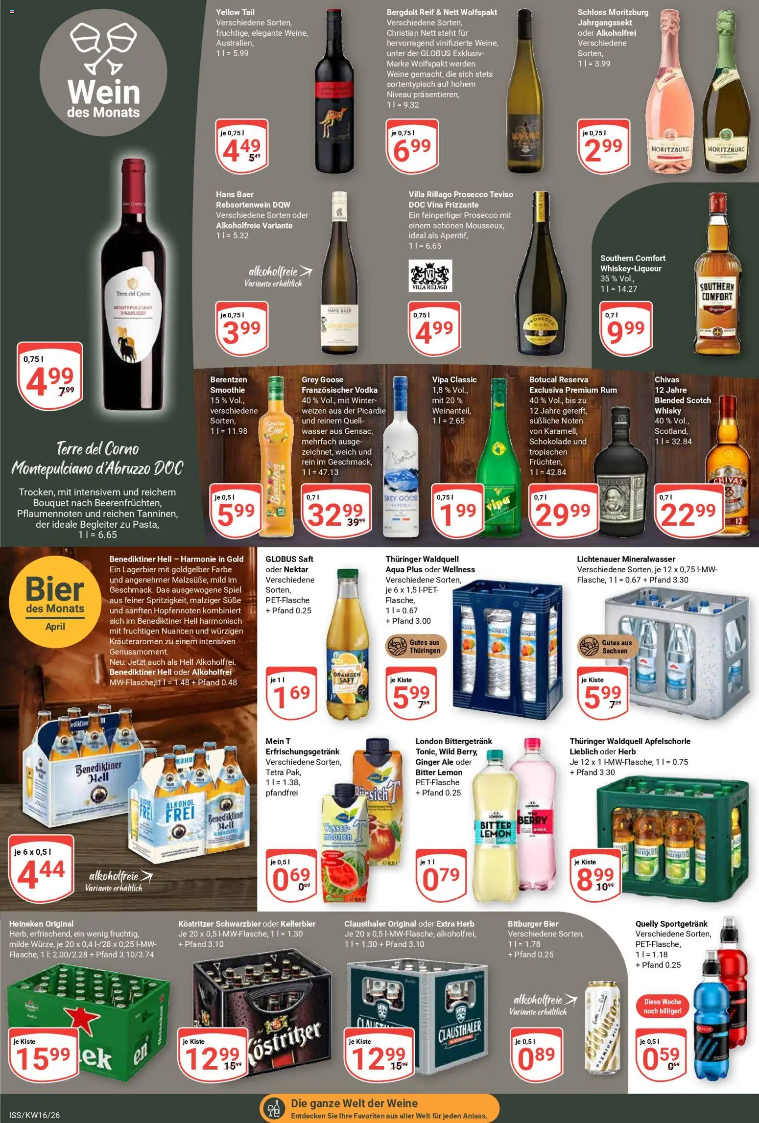 Globus Prospekt 	 – gültig ab 13.04.2026 | Seite: 16 | Produkte: Bier, Heineken, Wasser, Southern comfort
