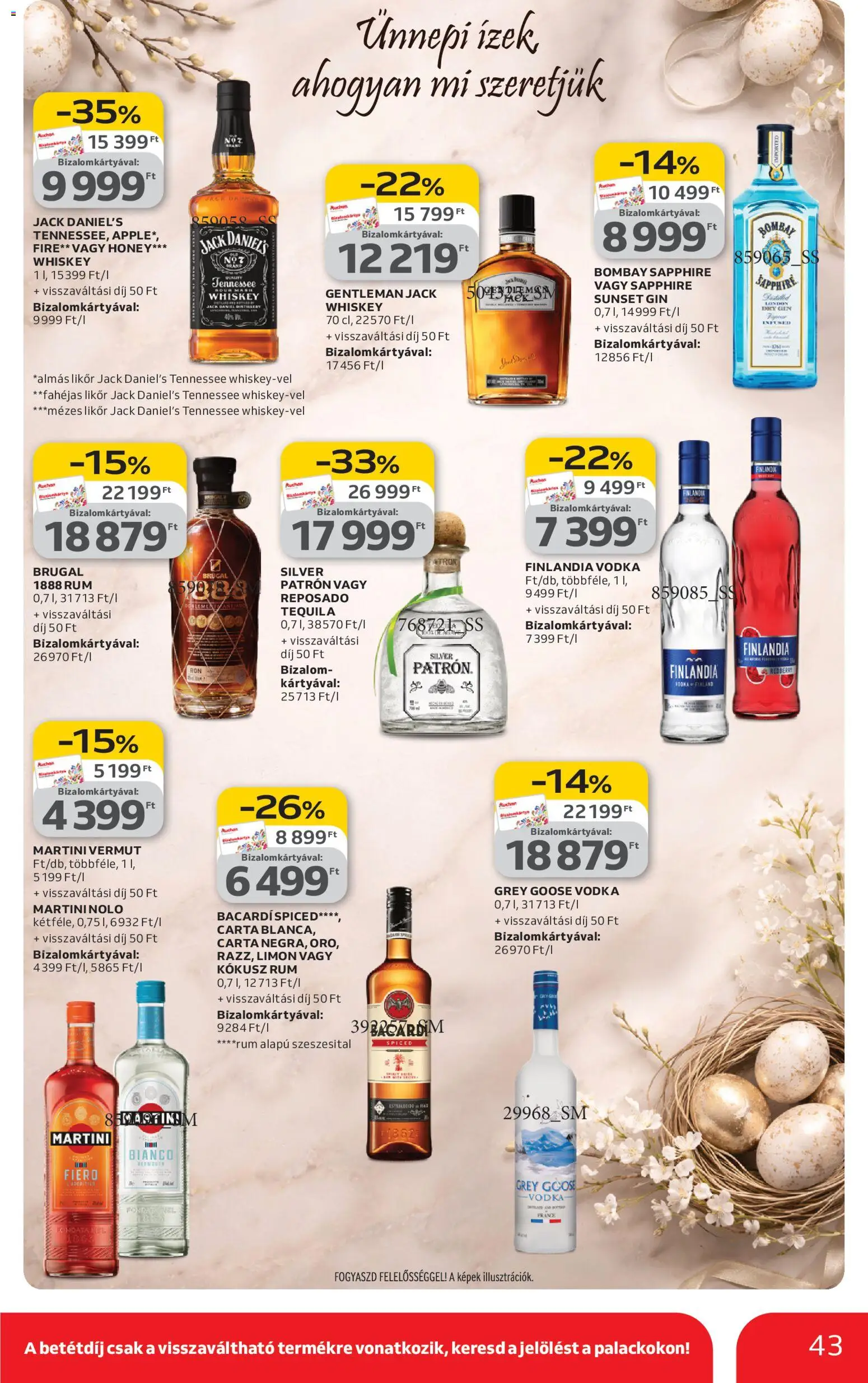 Auchan akciós ujság - amely érvényes a következő dátumtól: 12.03.2026 | Oldal: 43 | Termékek: Rum, Gin, Martini bianco, Likőr
