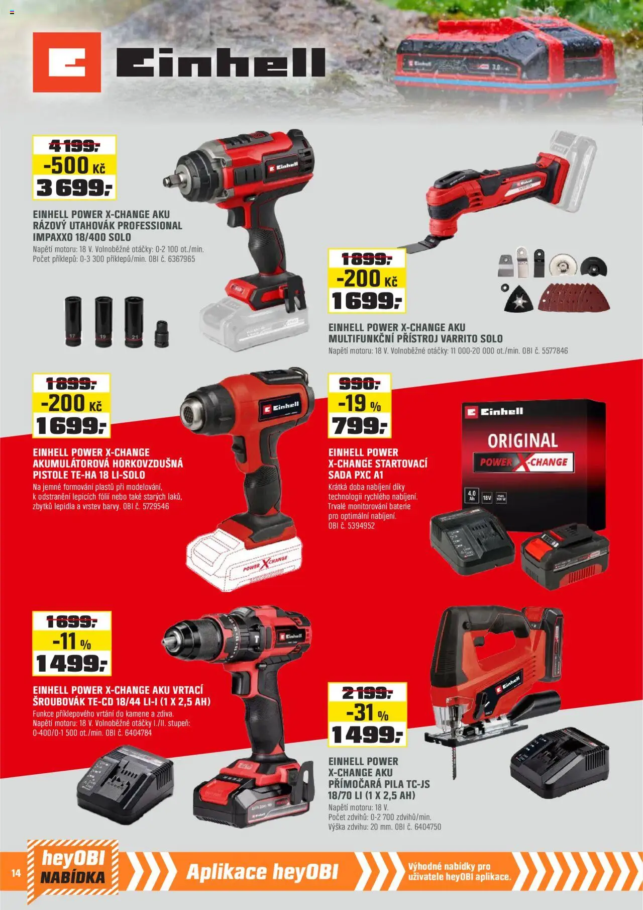 OBI leták - Karlovy Vary, Mladá Boleslav, Králův Dvůr od 01.10.2025 | Strana: 14 | Produkty: Baterie, Pila, Aku rázový utahovák, Přímočará pila