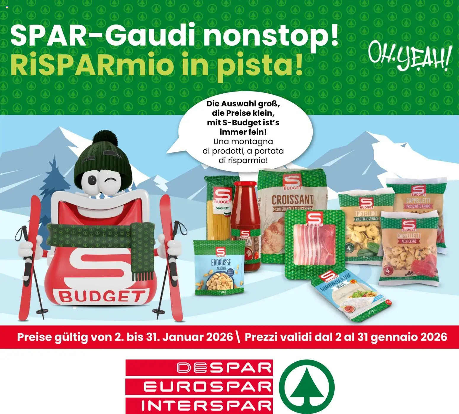 Volantino Despar del 02.01.2026 | Pagina: 1 | Prodotti: Prosciutto Crudo, Spinaci, Ricotta, Croissant