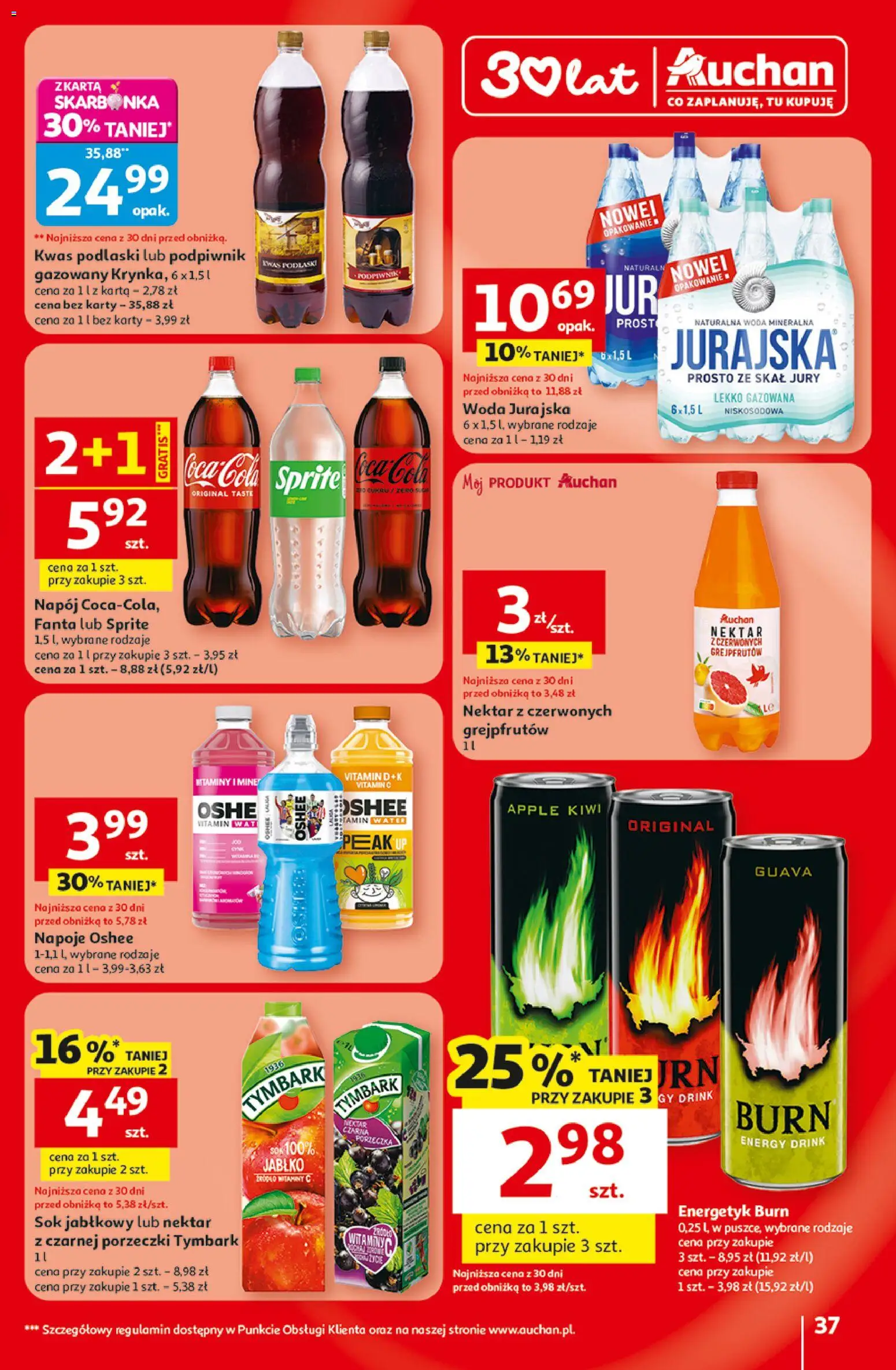 Auchan gazetka - 30 Lat Hipermarket od 29.04.2026 | Strona: 37 | Produkty: Napoje, Sprite, Porzeczka, Kiwi