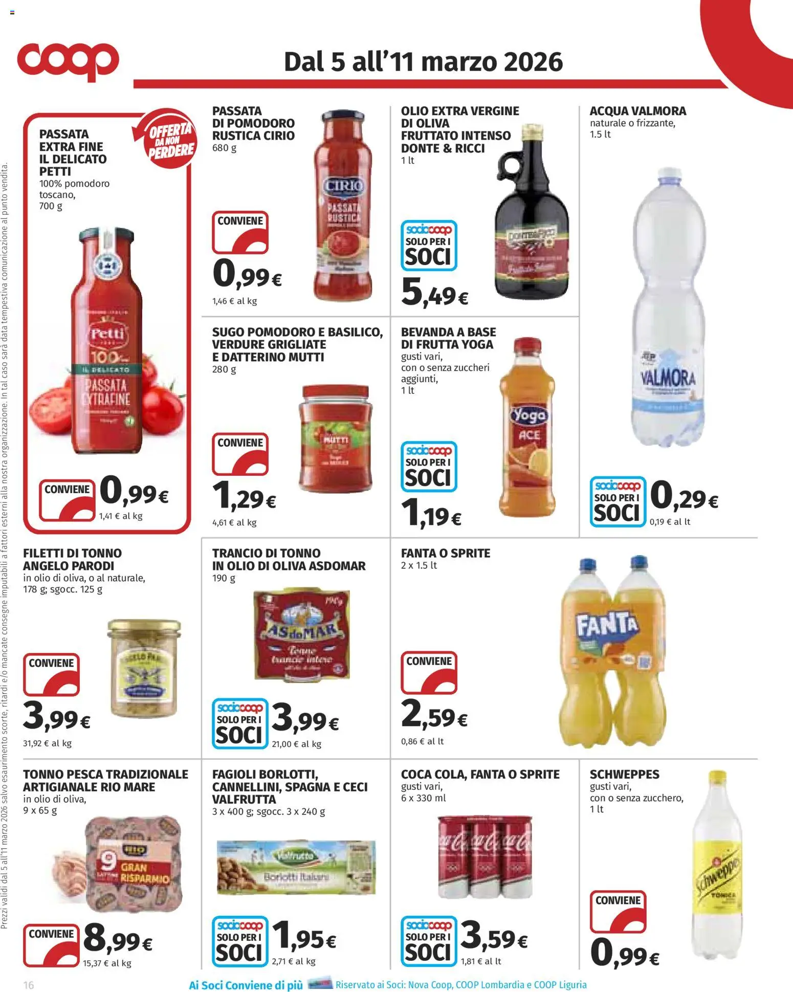 Volantino COOP del 05.03.2026 | Pagina: 16 | Prodotti: Ceci, Acqua, Frutta, Olio di Oliva