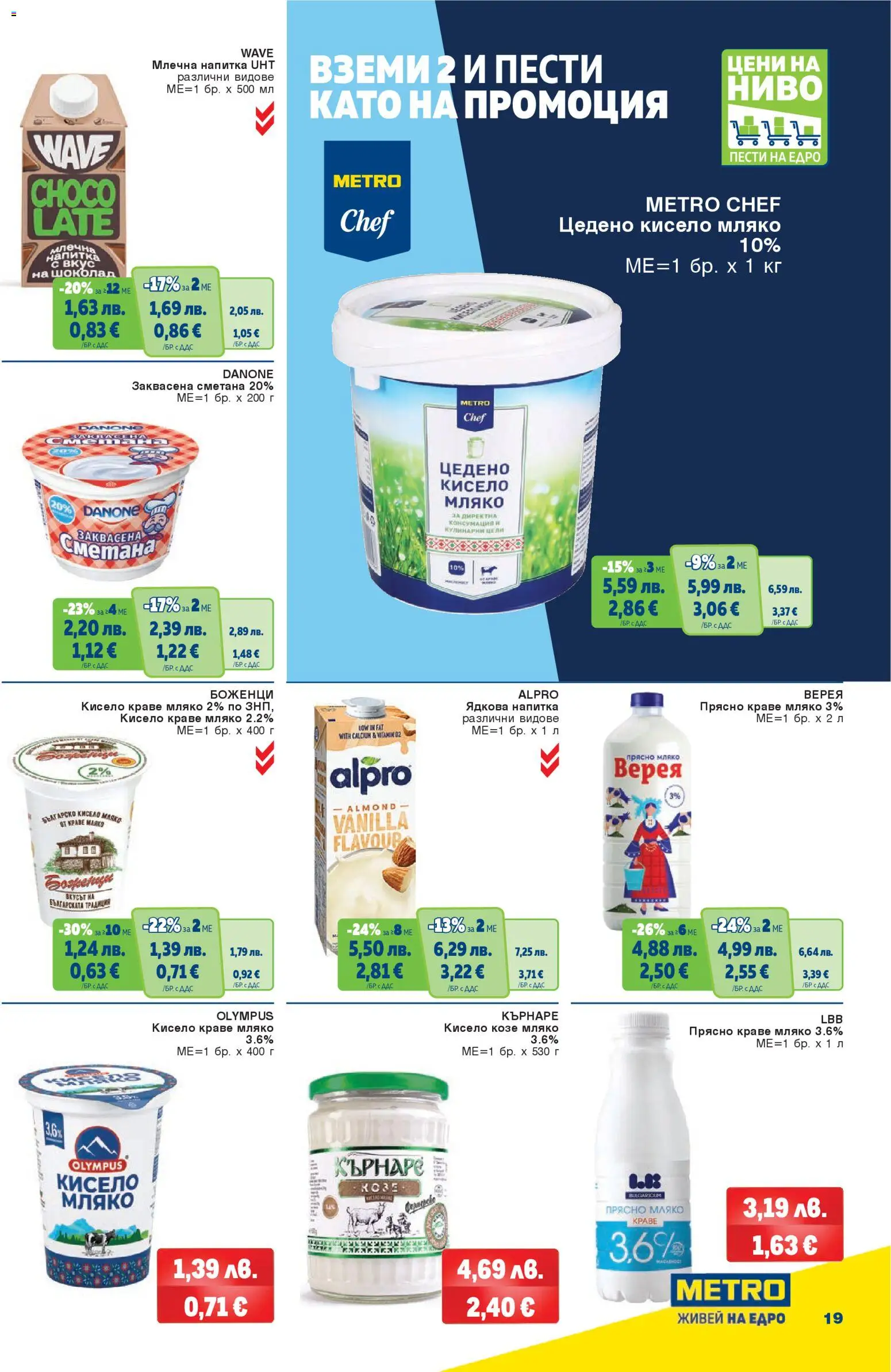 {H1} | Страница: 19 | Продукти: Кисело мляко, Сметана, Мляко, Напитка